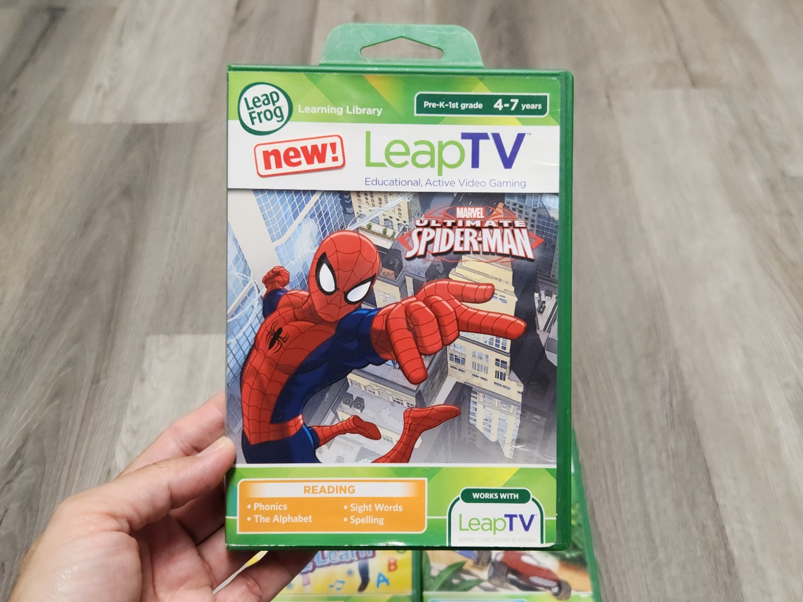 Lot of 4 LeapFrog LeapTV Games – Spider Man, Sports,Dance & Learn, Kart Racing