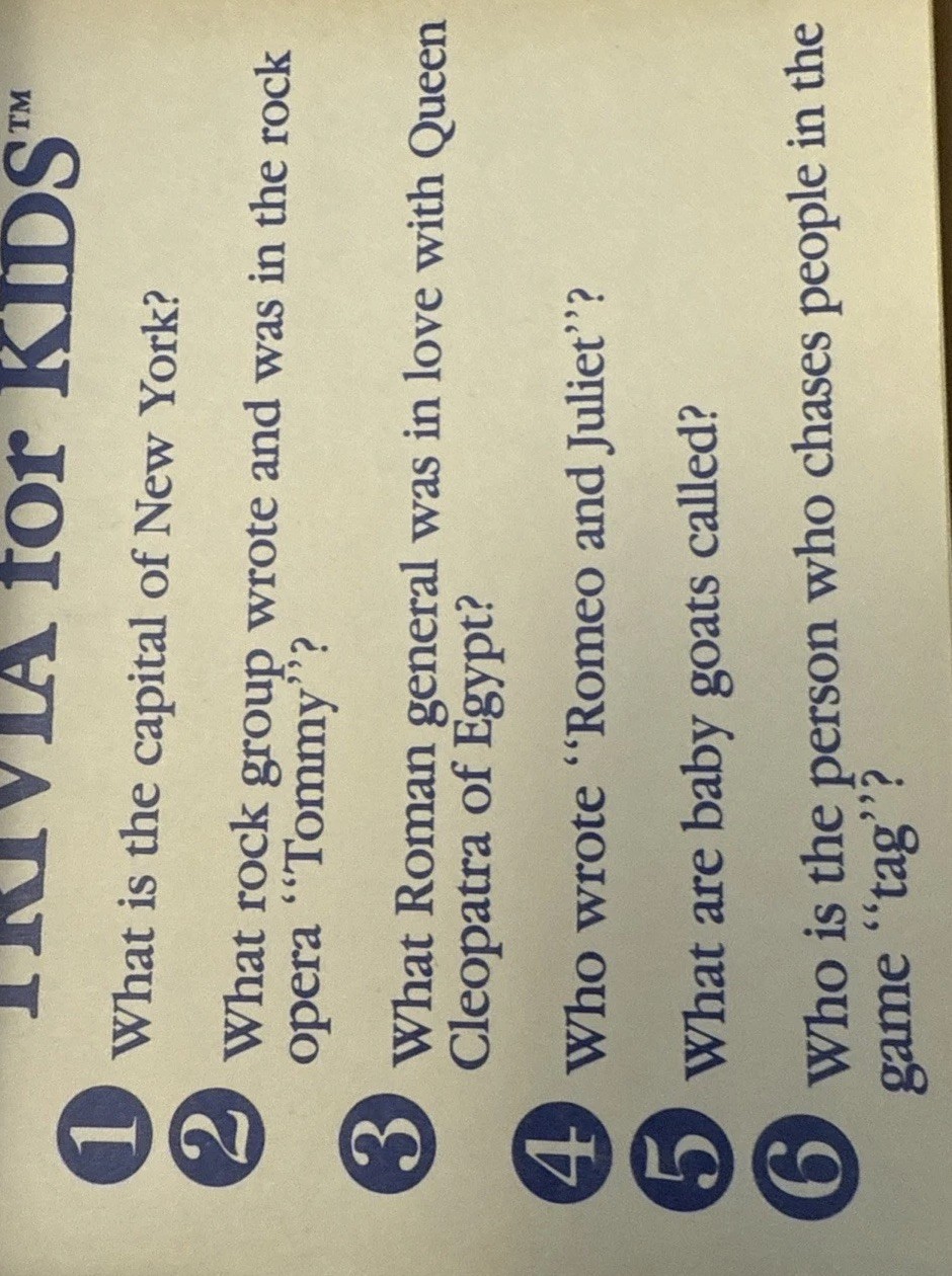 Vintage Trivia for KidsGame #438 1800 Questions large print ages 7 up Adults