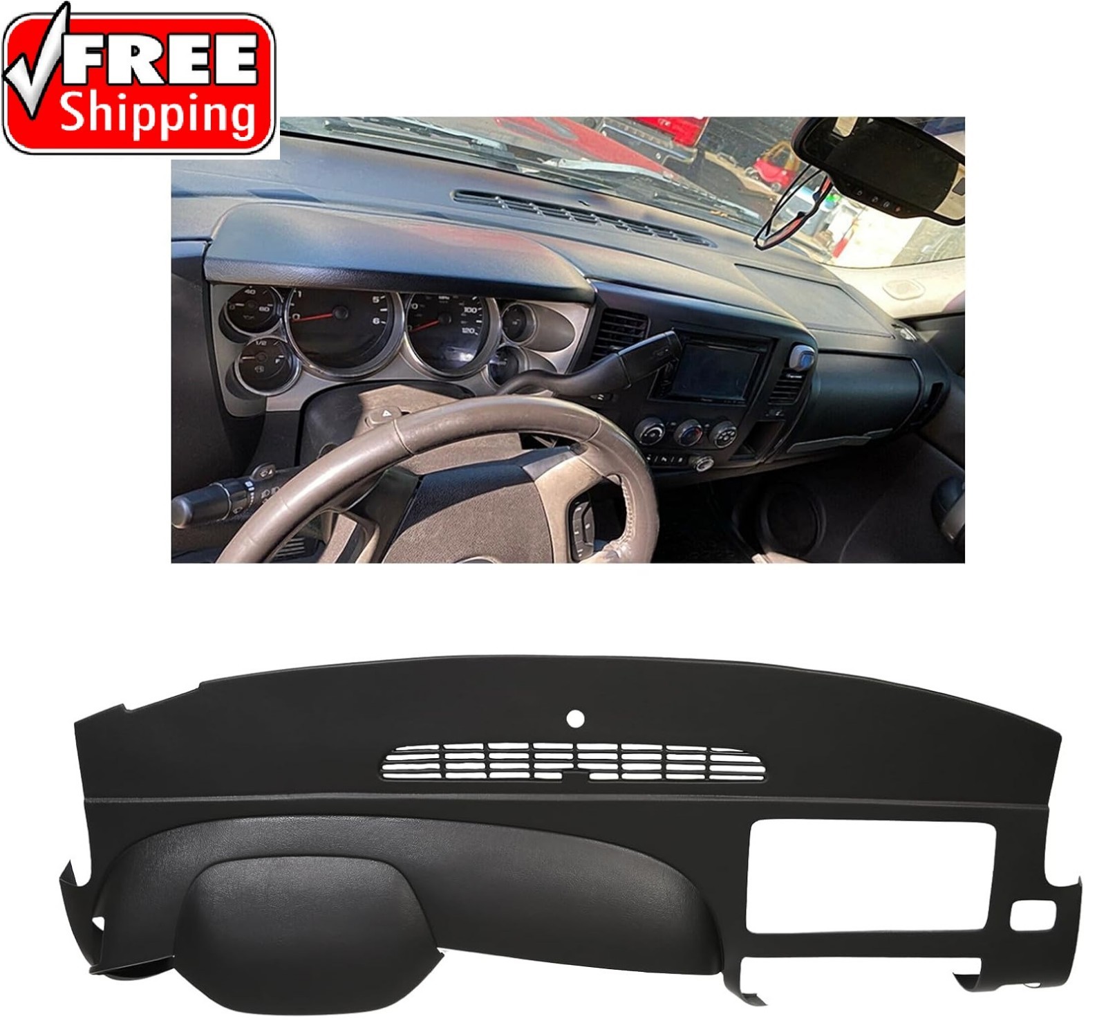 Kojem Black Dash Board Cover Compatible with 2007-2013 Chevy Chevrolet Silverado