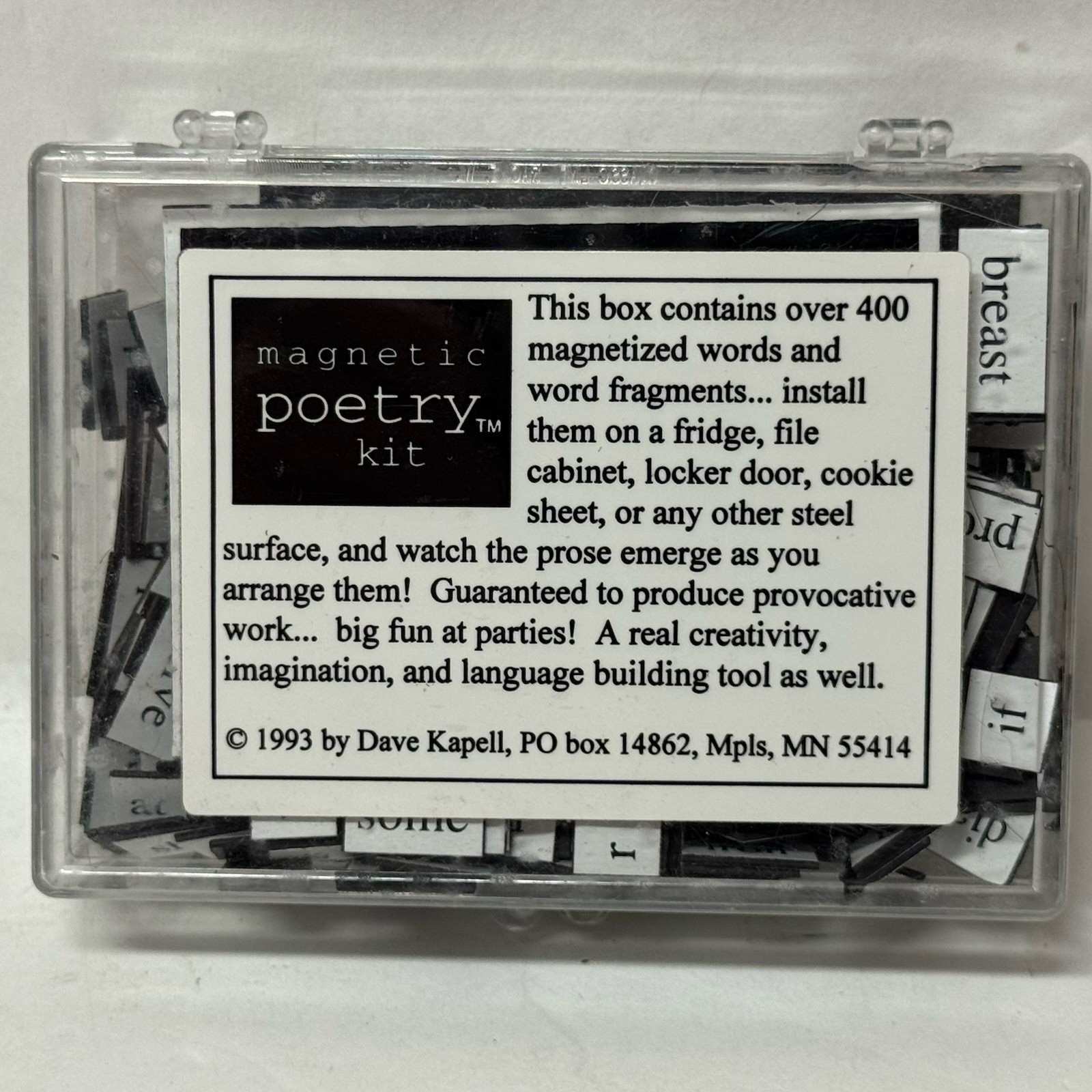 VTG 1993 Magnetic Poetry Word Phrase Magnet Kit Create Learning Fun Dave Kapell