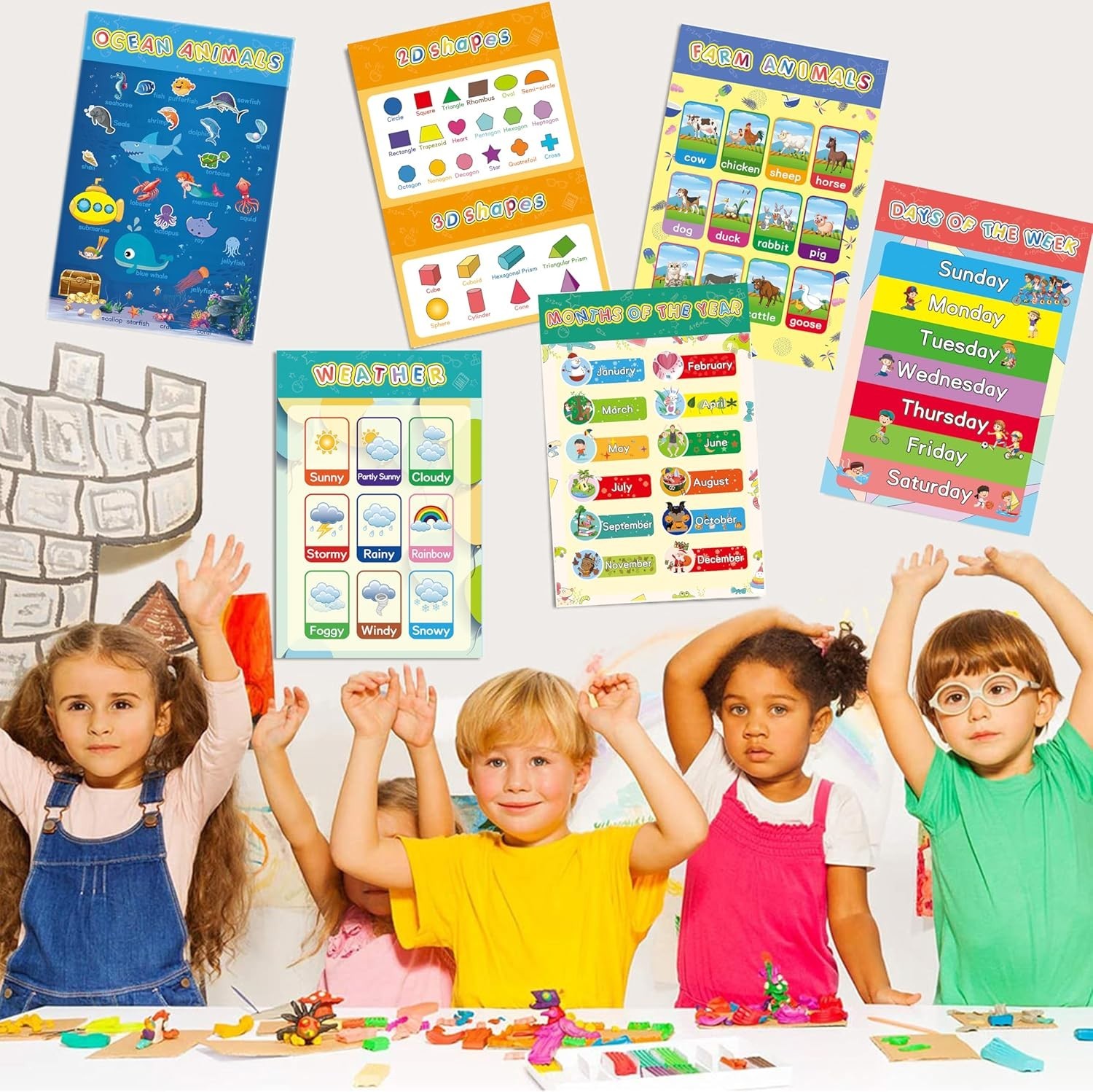16 Educational Laminated Preschool Posters Set Alphabet Numbers Charts Kids