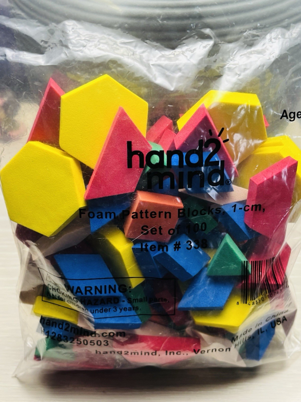 hand2mind Foam Pattern Blocks 1cm Set of 100 MPN 338 Ages 3+ 4-7 8-11 Years