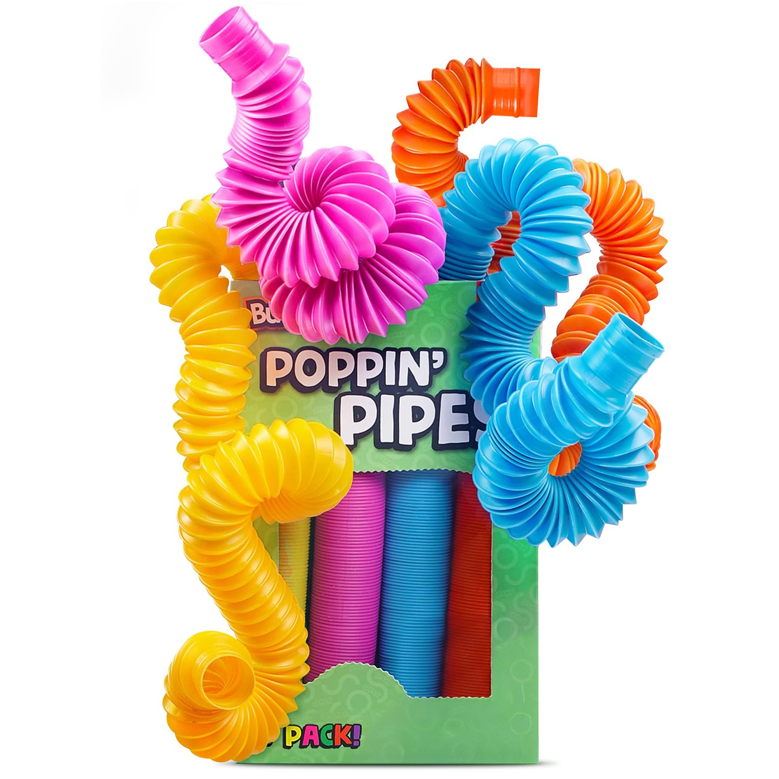 BUNMO Pop Tubes – Large 4-Pack Sensory & Fidget for Large, Multicolor