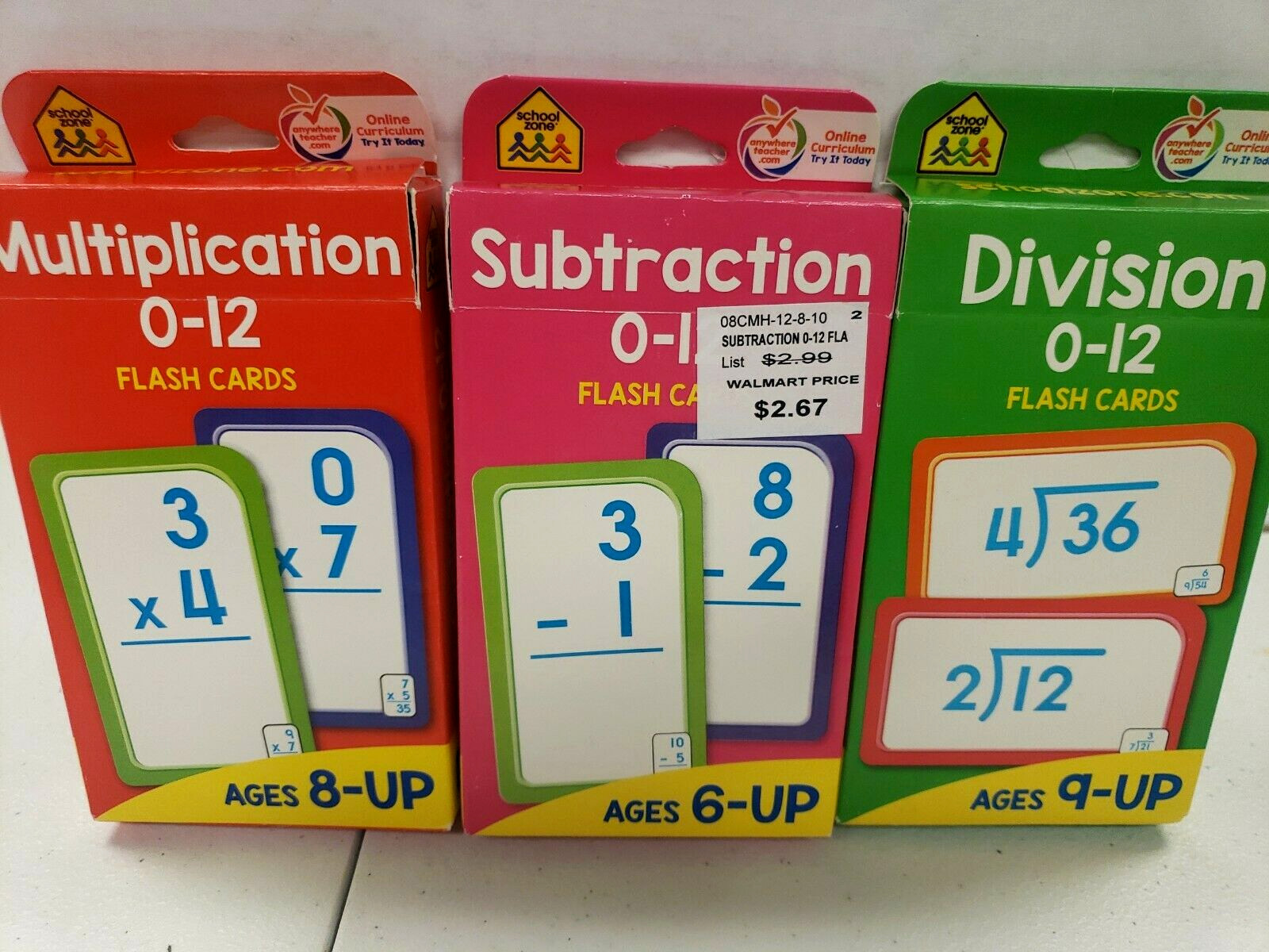 School Zone Multiplication, Subtraction, Division 0-12 Flash Cards Ages 6-Up