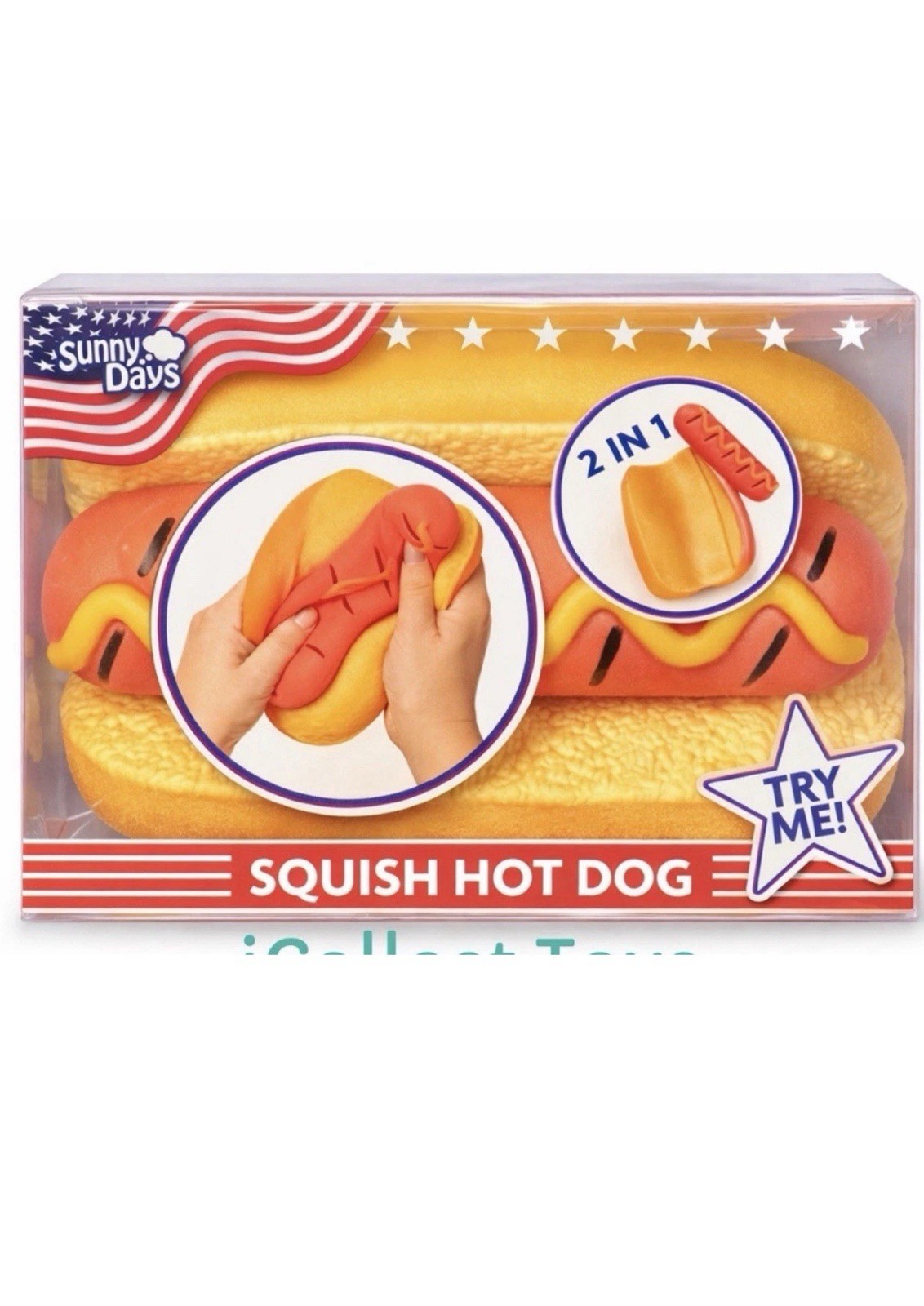 Squishy Hot Dog Squeezy Fidget Toy Sunny Days 2-in-1 Hotdog Stress Relief NEW