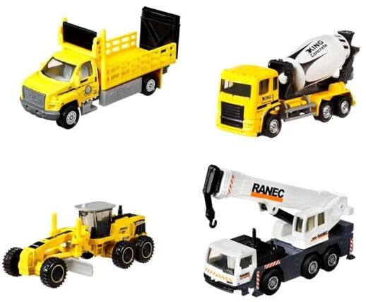 Working Rigs 4-Pack, Set of 4 Toy Construction Trucks & Equipment with Moving