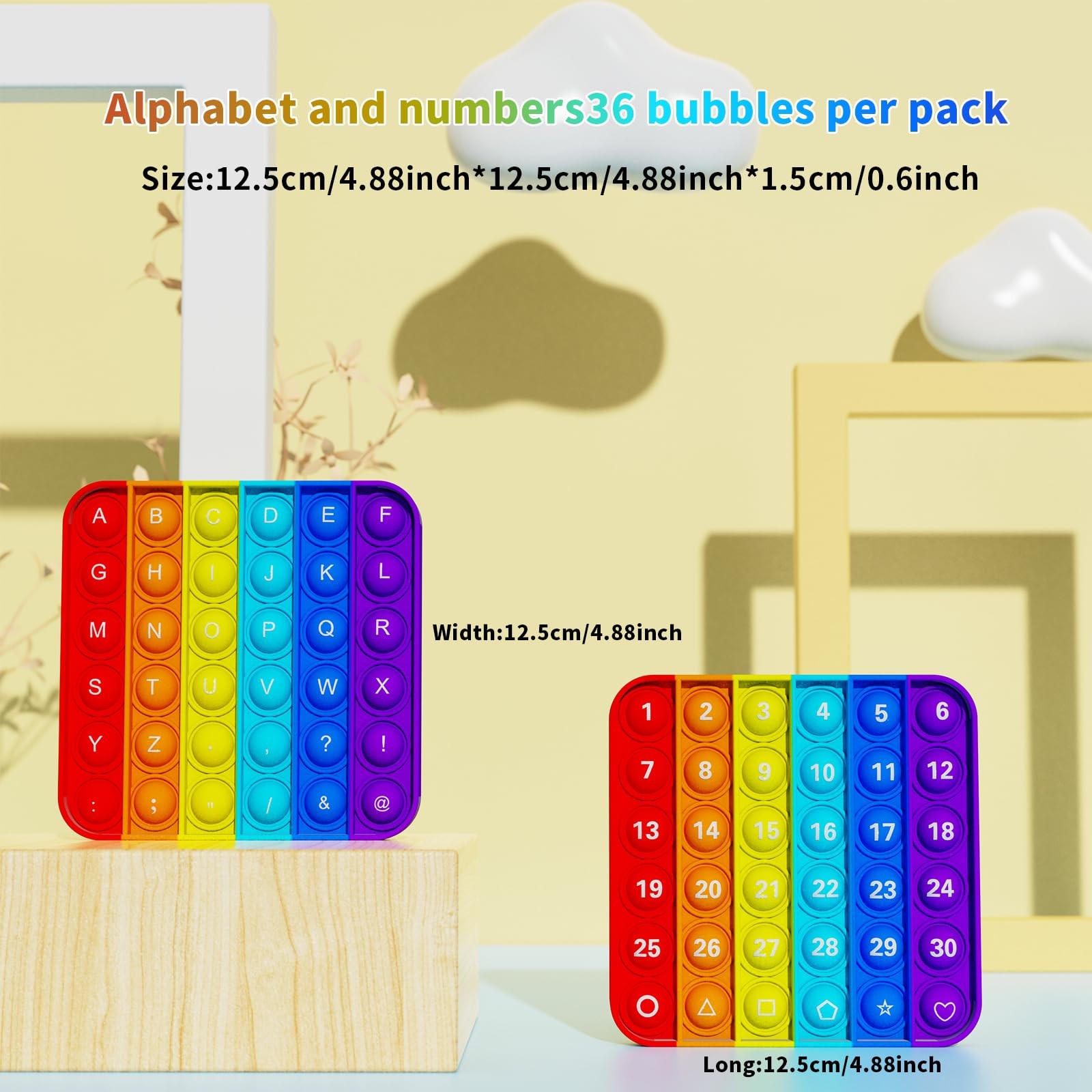 2Pack Pop Fidget Toys,ABC Learning and Educational 4.9 inches, Rainbow