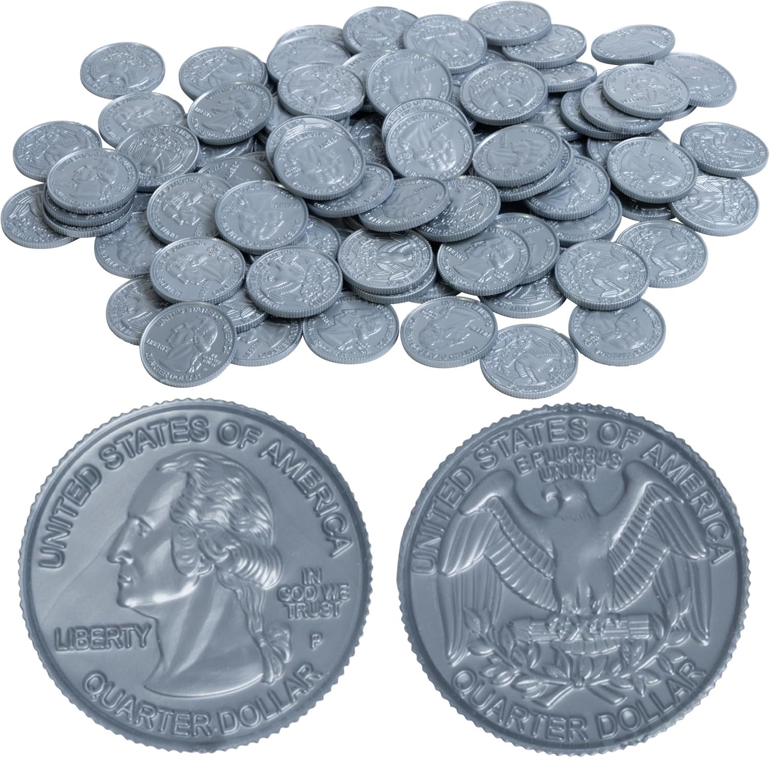 LEARNING ADVANTAGE Play Quarters Set of 100 Plastic Coins Teach Money Math