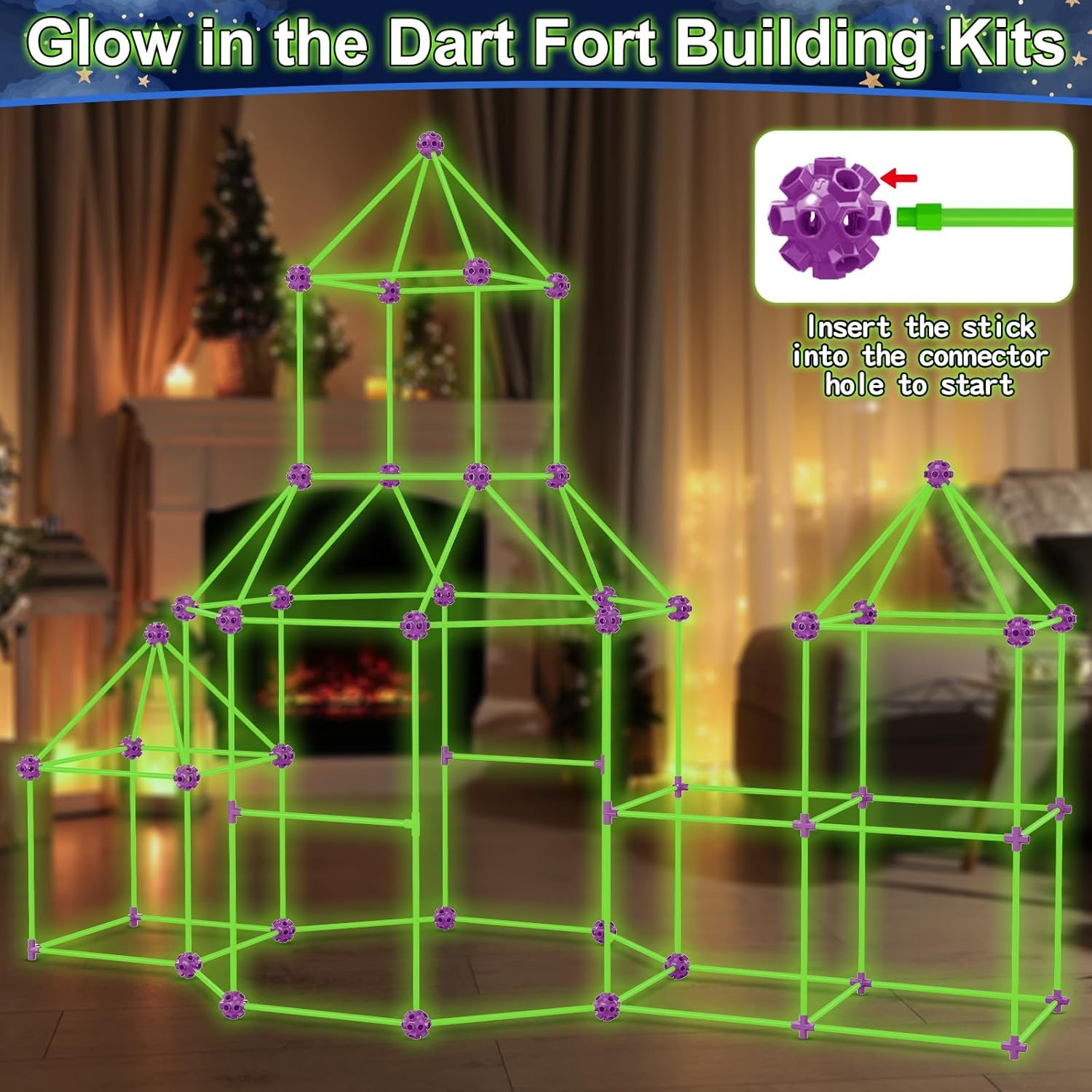 140 PCS Glow Fort Kit Kids STEM Toy DIY Castle Tunnel Tent Boys Girls Age 4-10