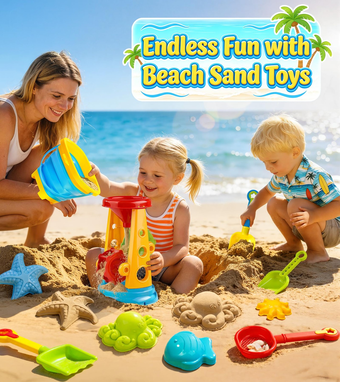 Collapsible Beach Sand Toys for Kids Toddlers, Standard, Multicolor