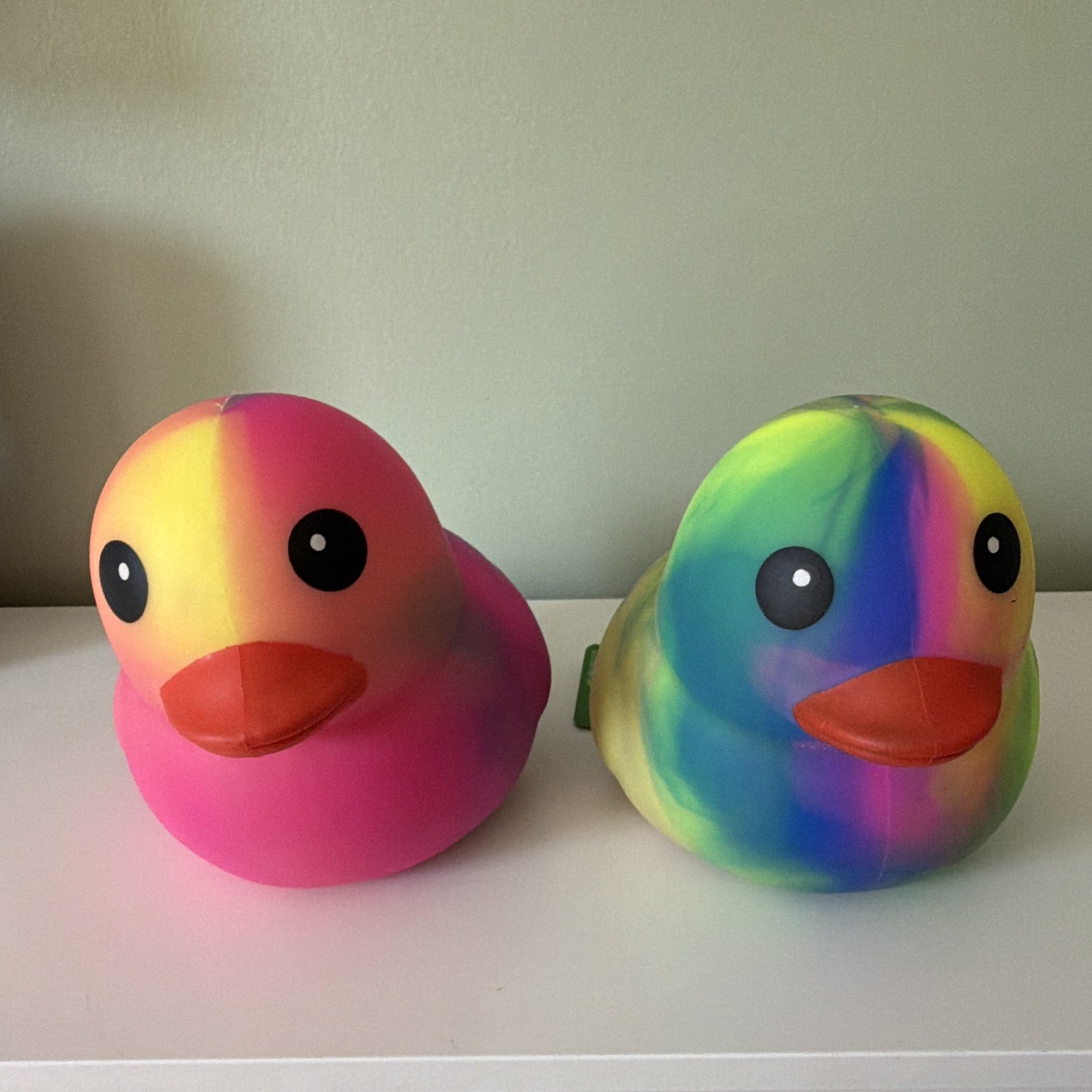 2-Pack Squeeze Rubber Duck Toys, Pink/Orange/Yellow & Multicolor Tie Dye