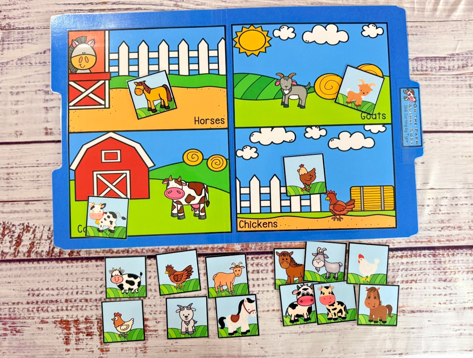 On the Farm Animal Picture Sorting Preschool Toddler File Folder Game