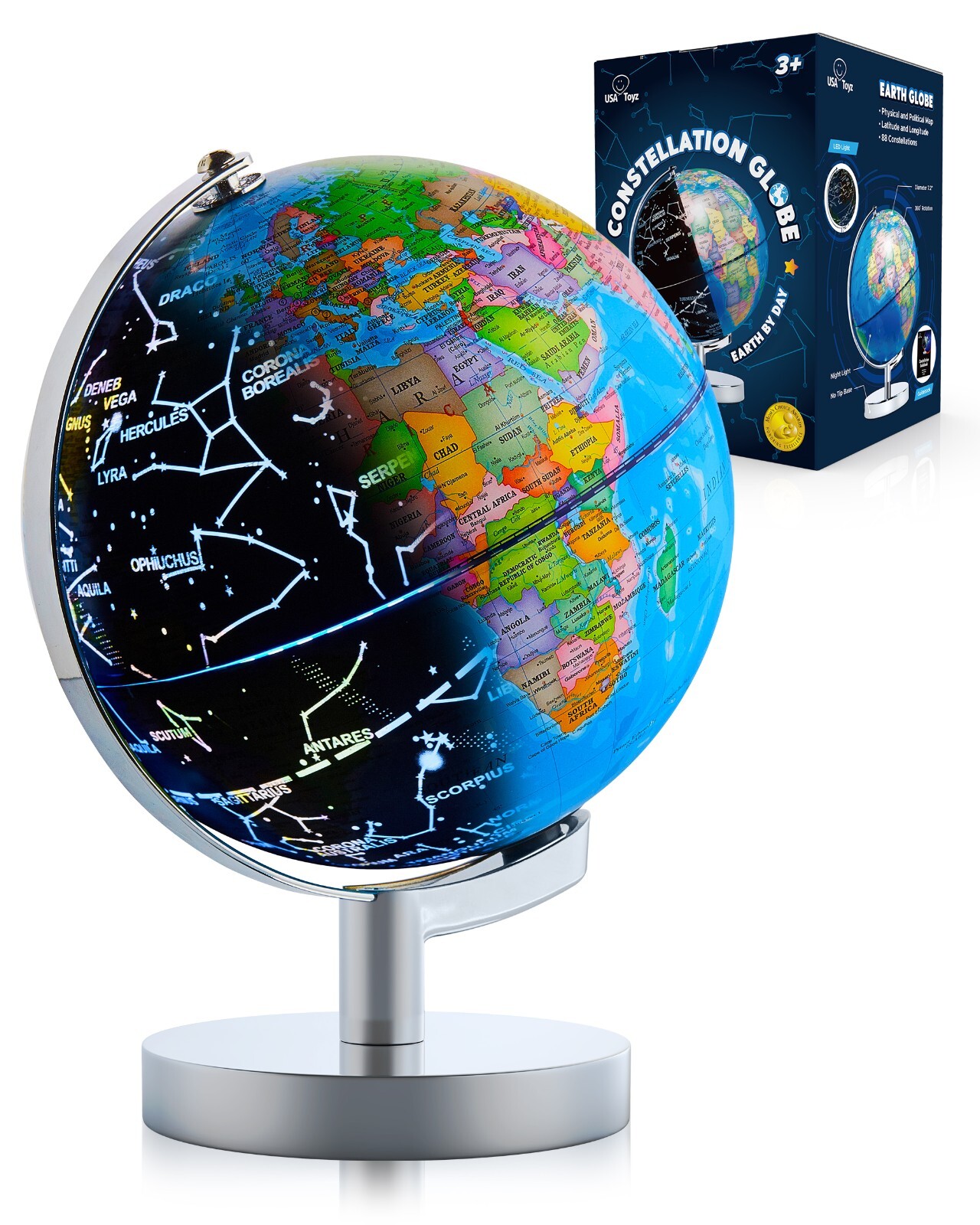 USA Toyz Illuminated Globe of the World with Stand – 7.2″ Diameter