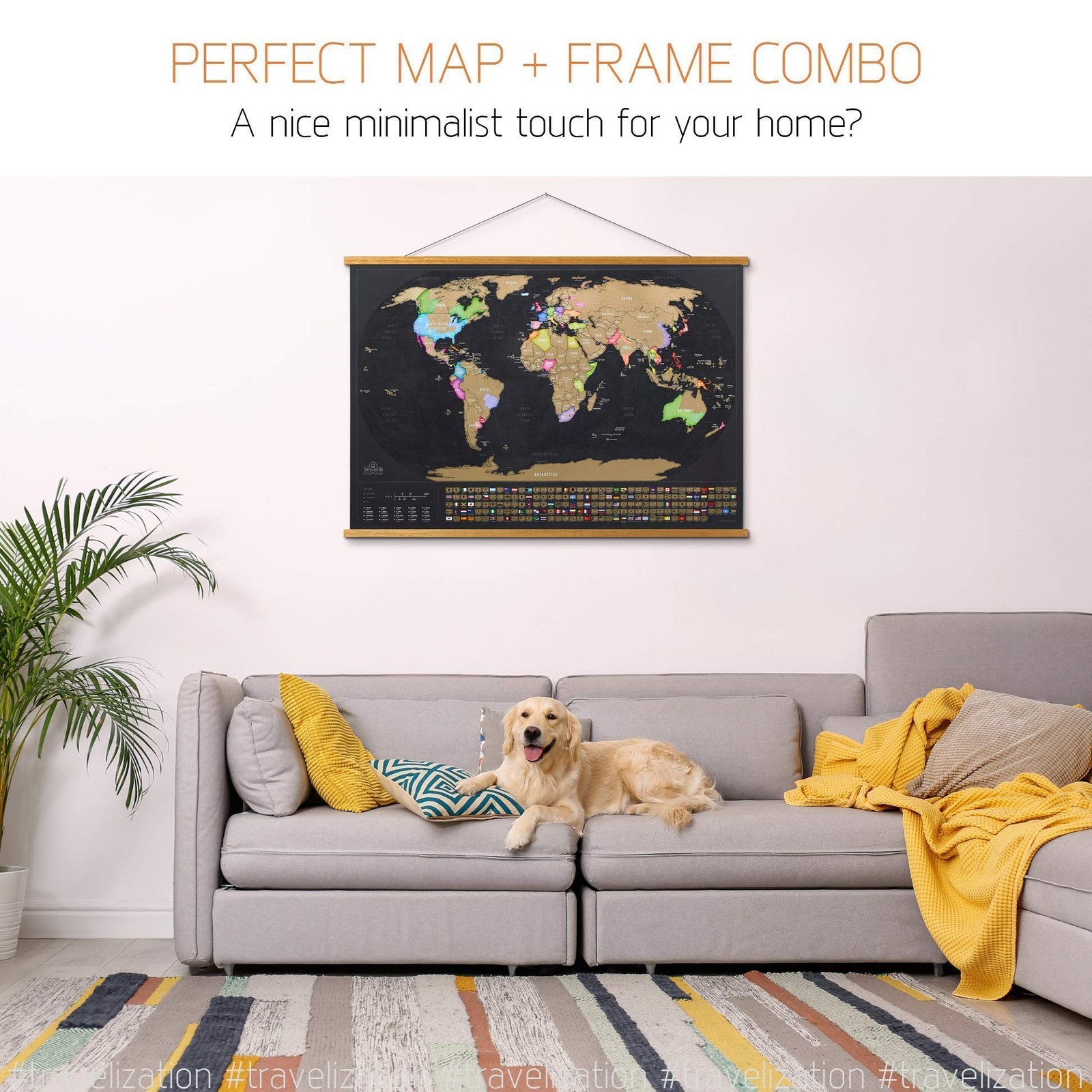 XL Scratch Off Map of the World with Frame – 36 x 24 – Easy to Frame Travel W…