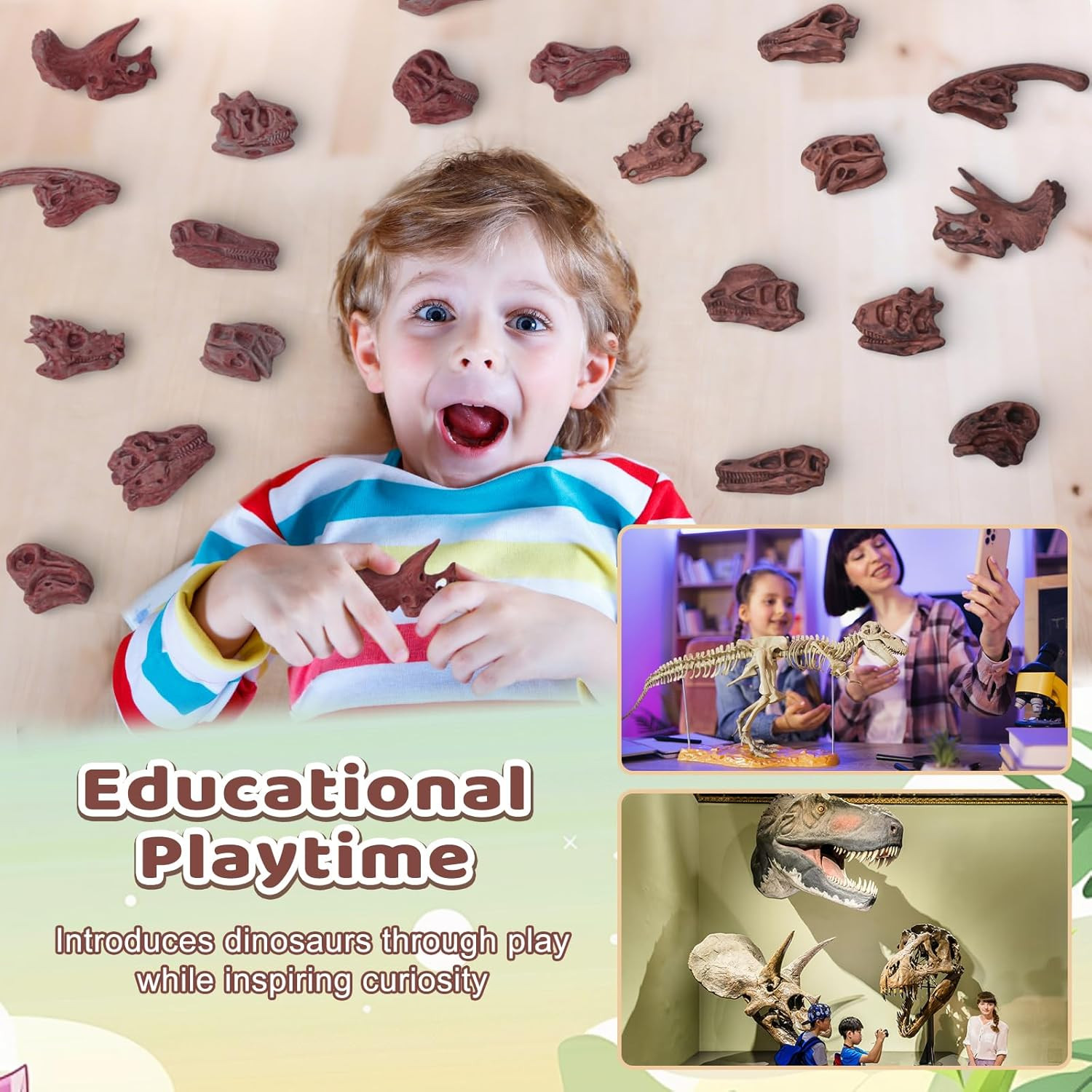 24-Piece Dinosaur Bone for Sandbox, Realistic Dinosaur Figure Plastic Dino Skull