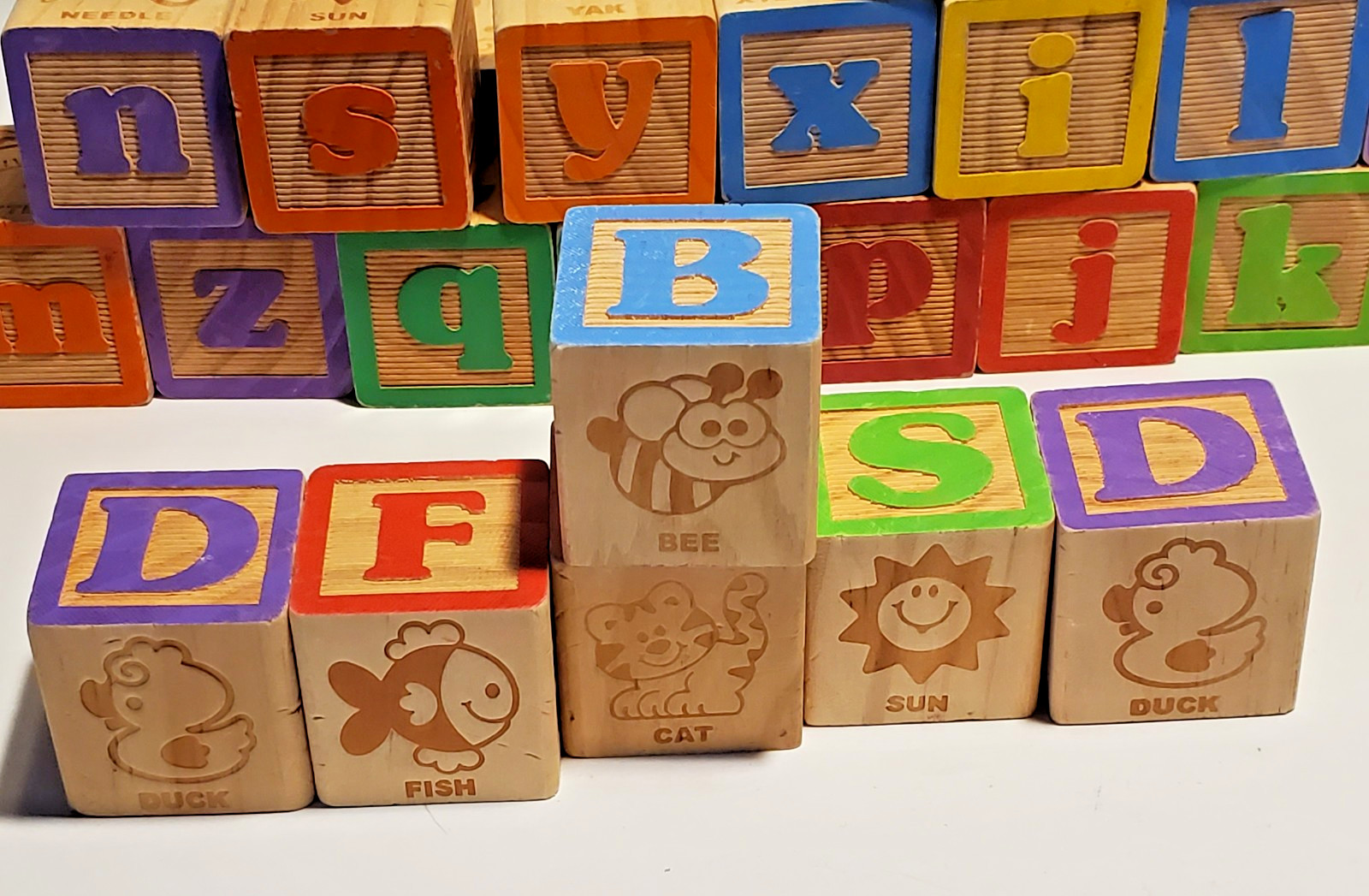 Vintage Wooden Alphabet Blocks Letter Numbers Learning Educational Toy Lot of 30