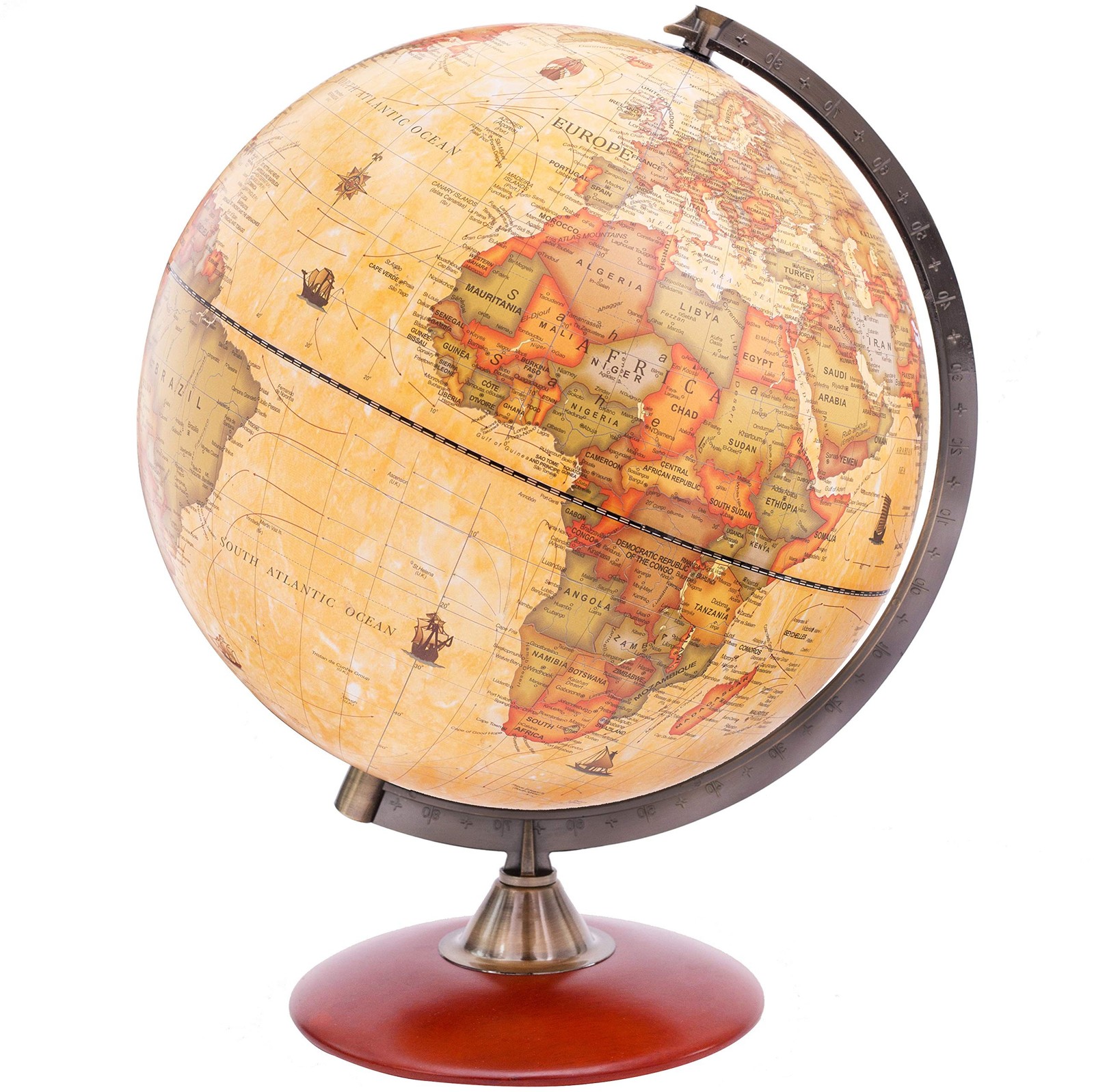 Exerz 12″ Antique Globe With a Wood Base – Rotating World Globe – Modern Map …