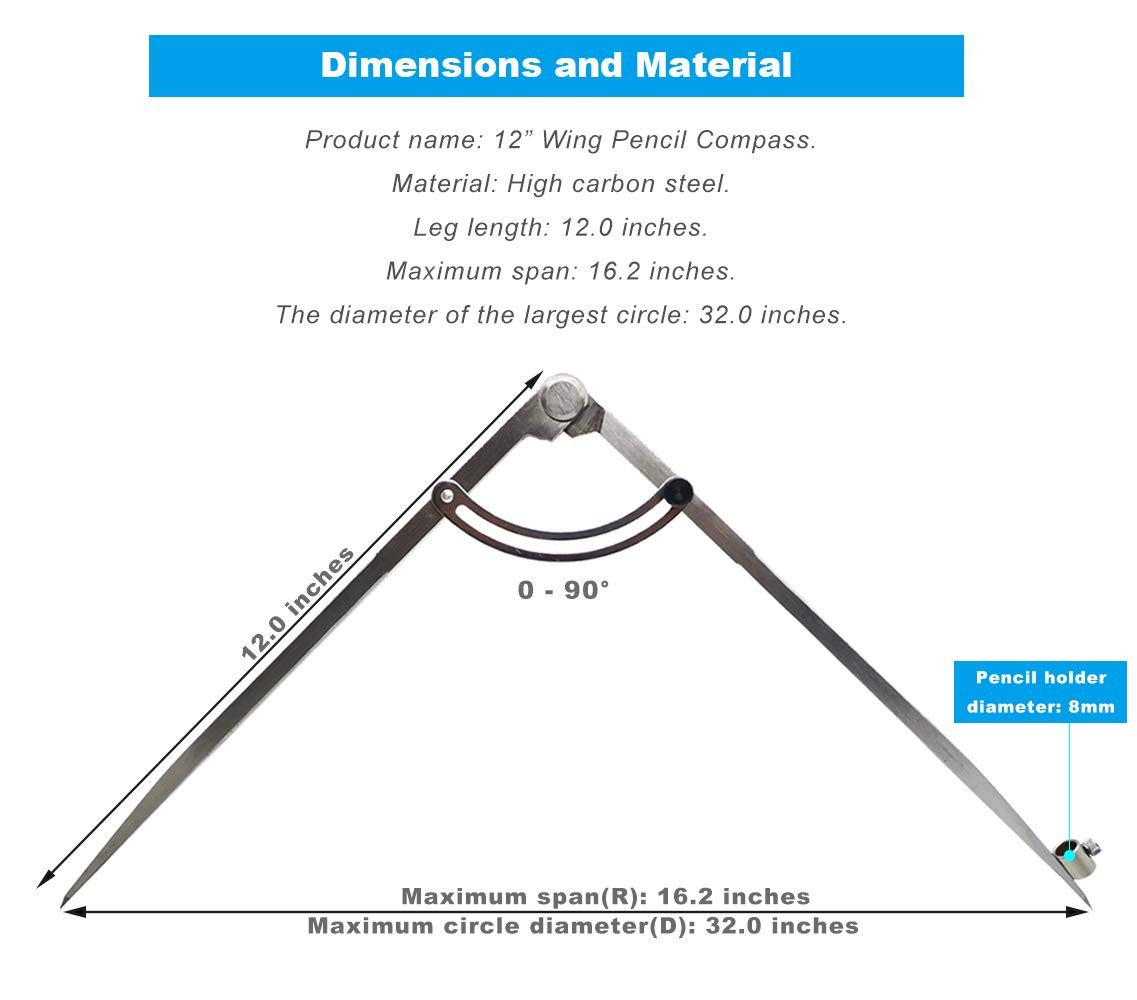 ZLKSKER 12 inch Professional Woodworking Compass 1 Count (Pack of 1), Silver