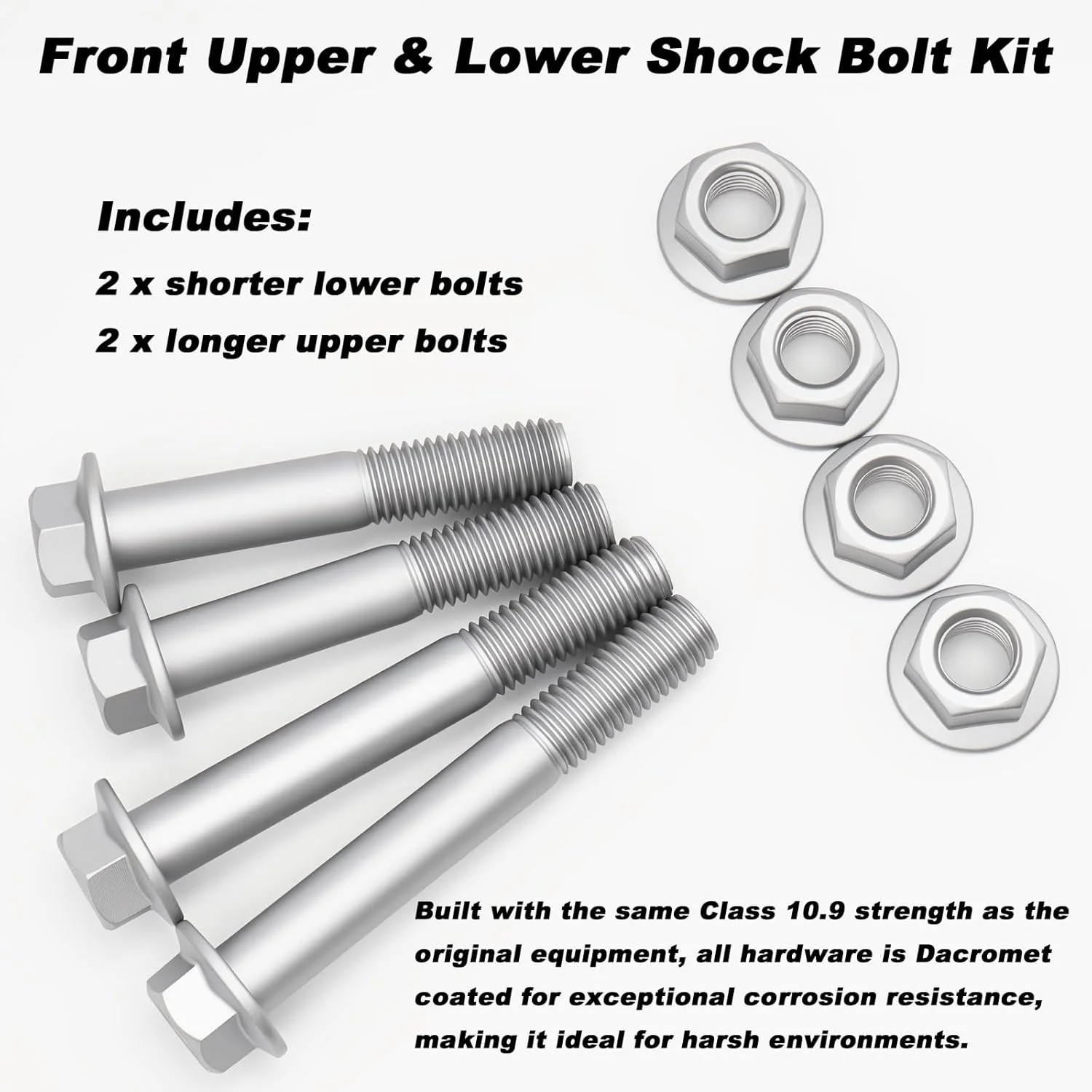 for Chevy 4×4 Front Shock Bolt Kit 1988-1998 K1500 K2500-4X 10.9 Hardened Upper