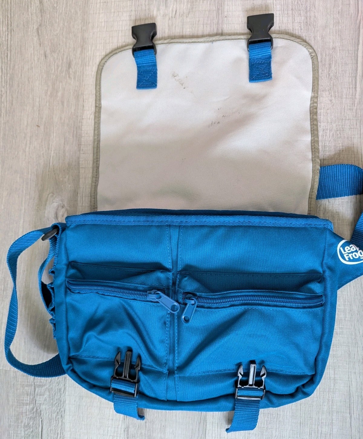 Leapster Storage Messenger Bag Blue Green Gray Pockets & Handle