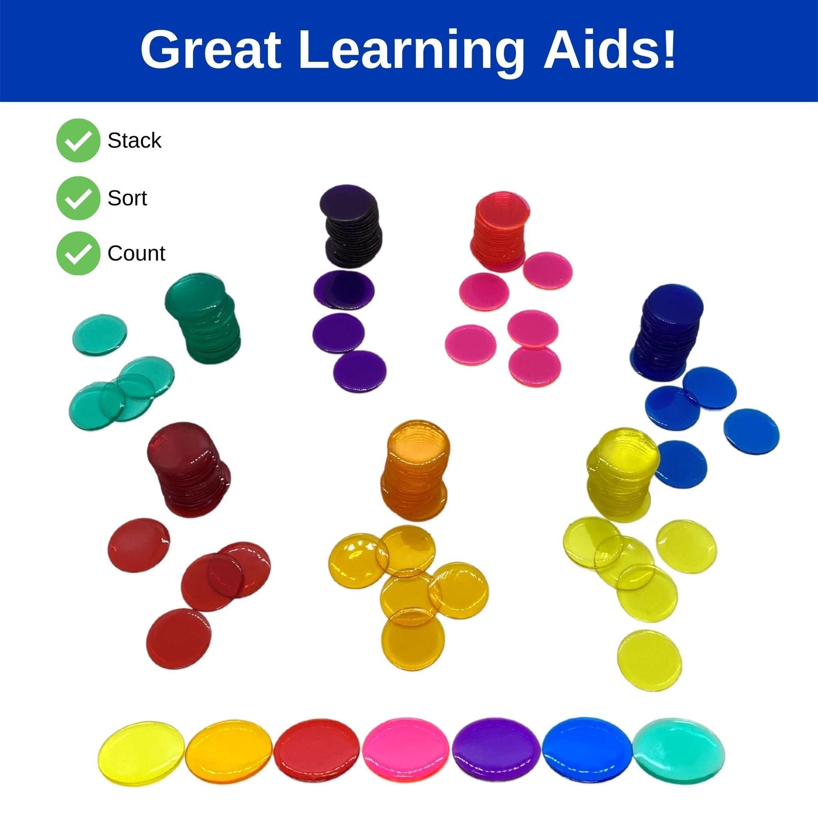 Plastic Bingo Chips for Games 1000 Count – Transparent 7 Color Mixture Counti