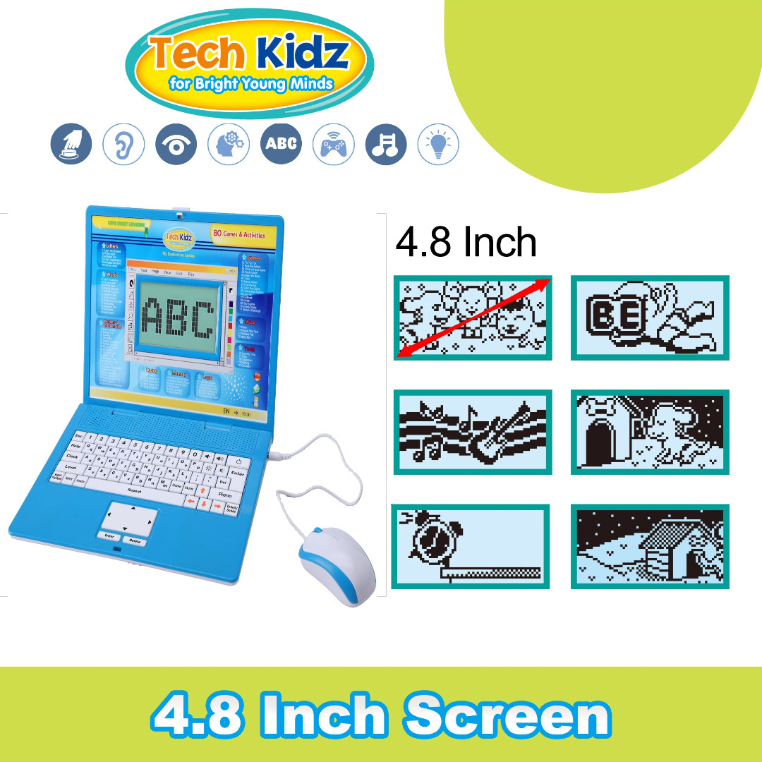 Tech Kidz Toy Computer Laptop Computer 80 Challenging Learning Activities (Blue)