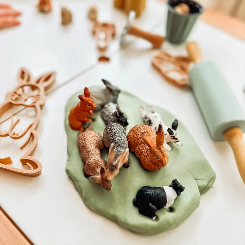 12Pcs Simulation Rabbit Farm Animal Model Toy Mini Rabbits Figures Dolls Action