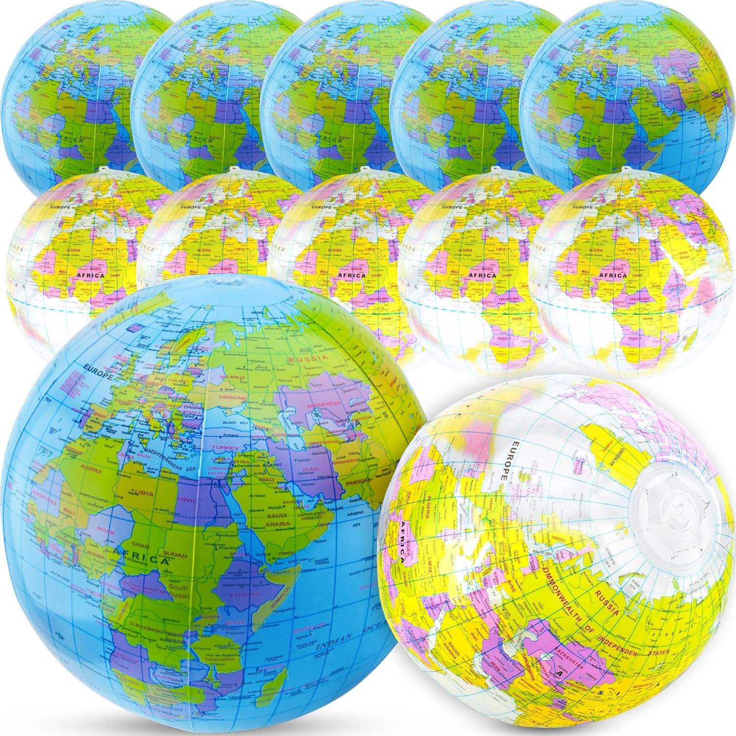 12 Pack 12 Inches Inflatable Globe Blow up World Globe PVC Earth Beach Balls Poo