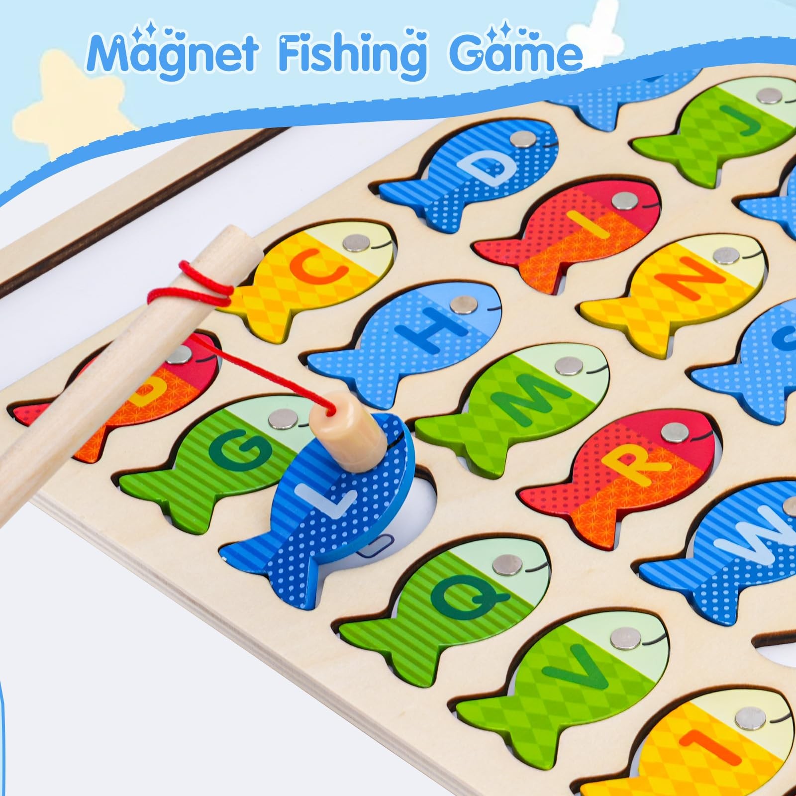 QTATOIU Magnet Fishing Toys for Alphabet and Numbers Medium, Multicolor