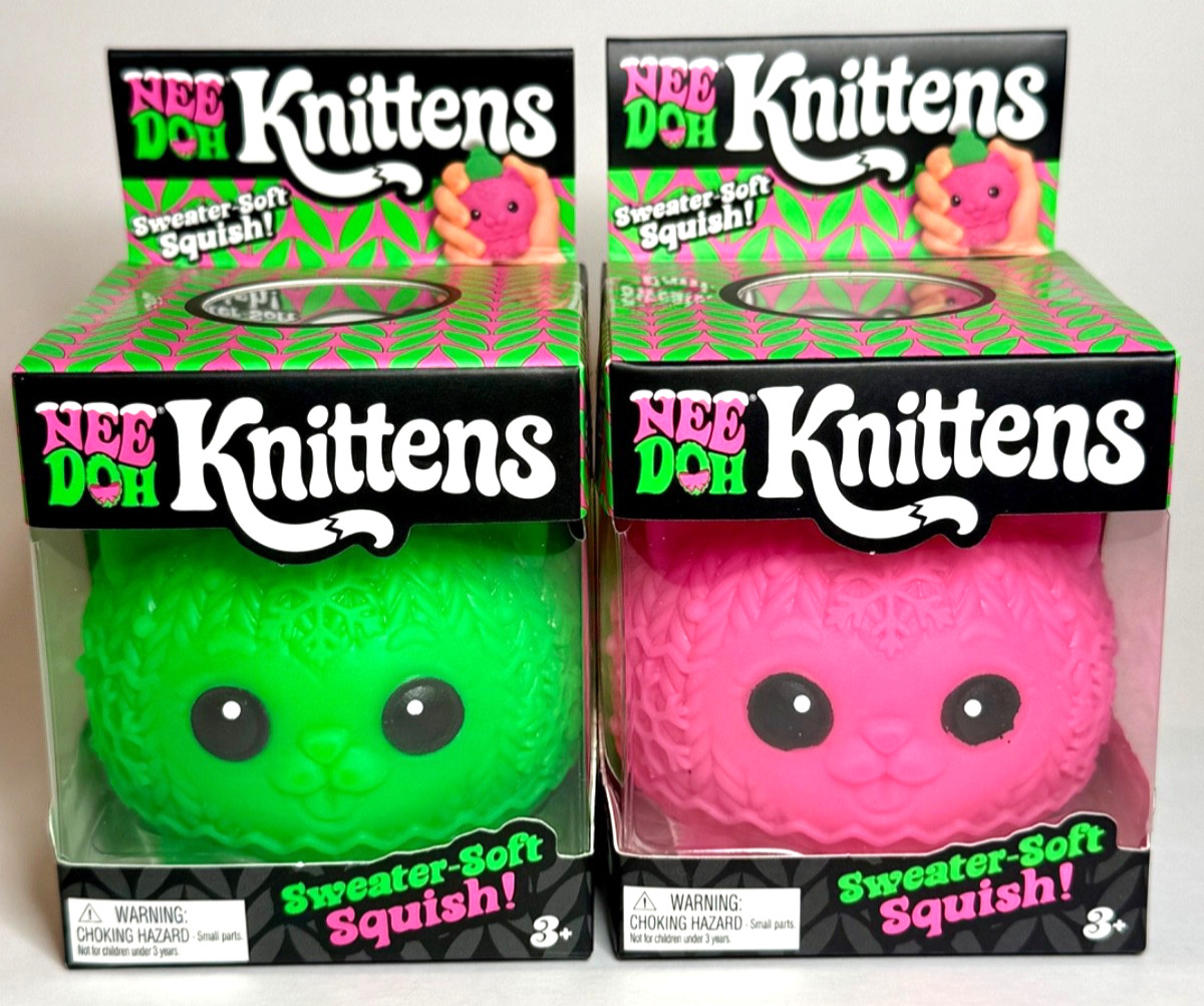 UNRELEASED NeeDoh Christmas Knittens 🎄 Set of 2 Pink & Green 🔥🔥 ULTRA RARE
