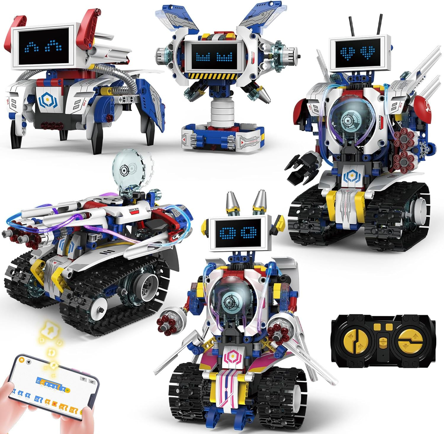 5-In-1 STEM Robot Building Kit for Kids Ages 6-16, Remote & App Controlled, Rech