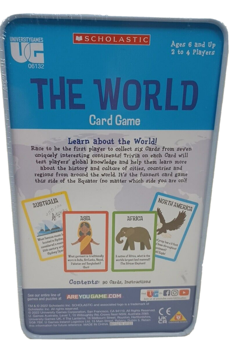 The World Card Game University Games Scholastic Ages 6+ For 2-4 players New