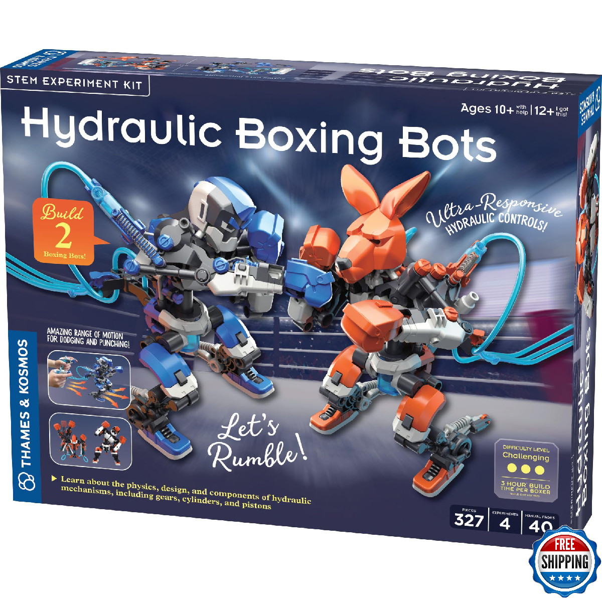 Thames & Kosmos Hydraulic Boxing Bots Building Kit – White & Blue STEM Toy