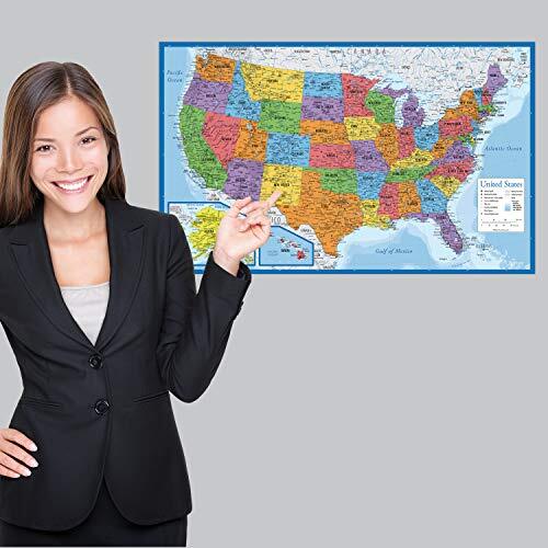 Palace Learning Laminated USA Map – 18″ x 29″ – Wall Chart Assorted Colors
