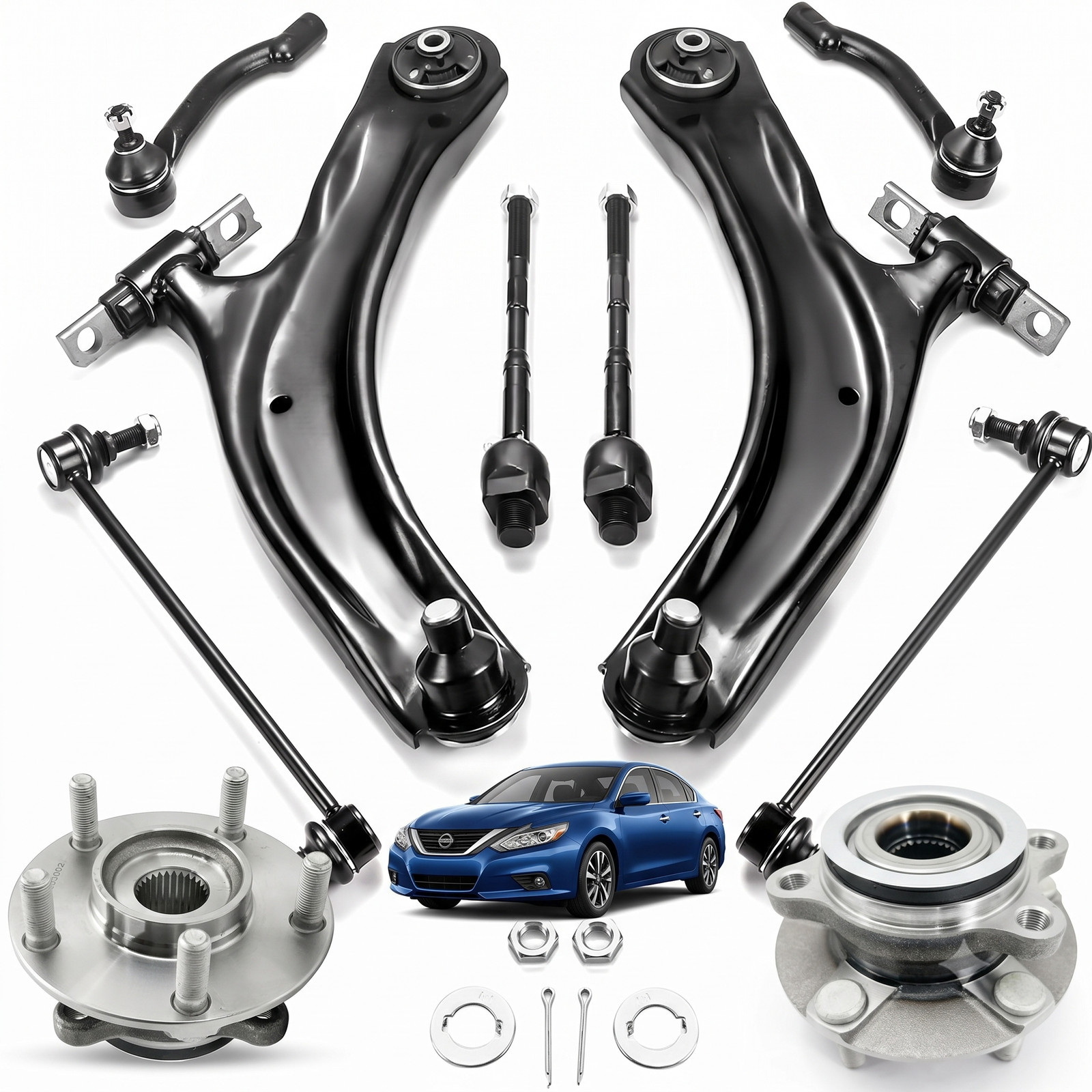 Fits 08-15 Nissan Rogue Front Wheel Bearing Hub & 8pc Lower Control Arm Kit