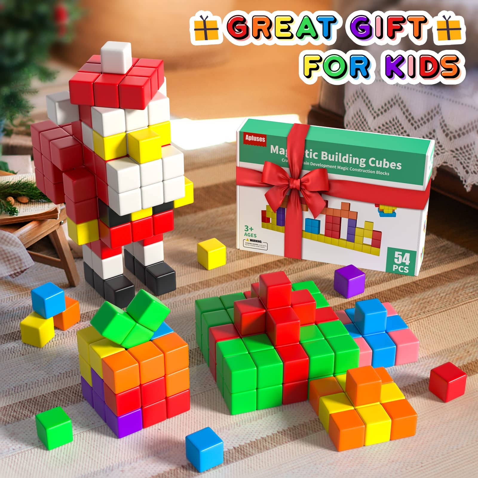 Apluses 54 PCS Magnetic Blocks, Building 1 Inch, [Standard Colors]