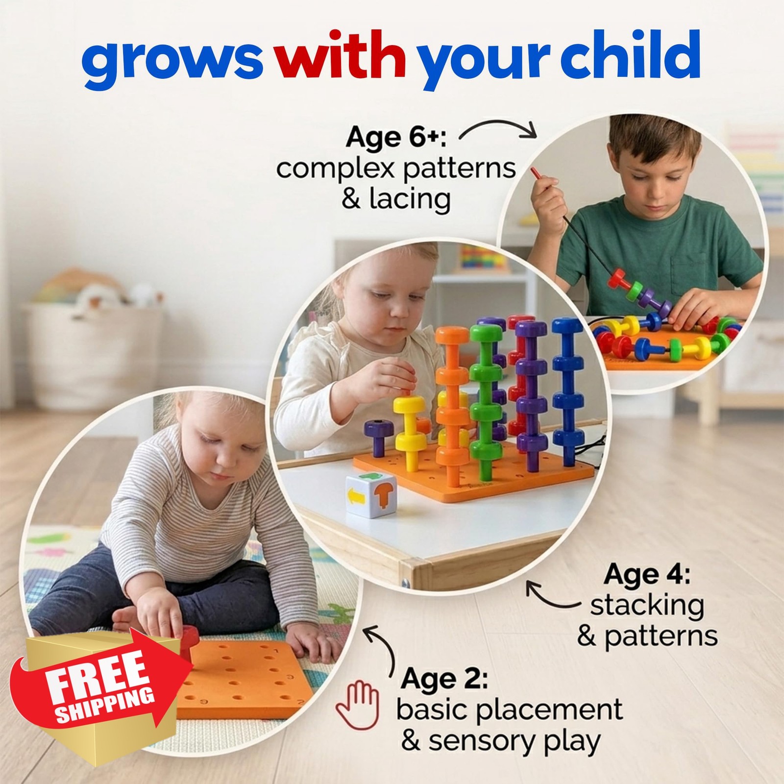 Skoolzy Montessori Pegboard 34pc Set