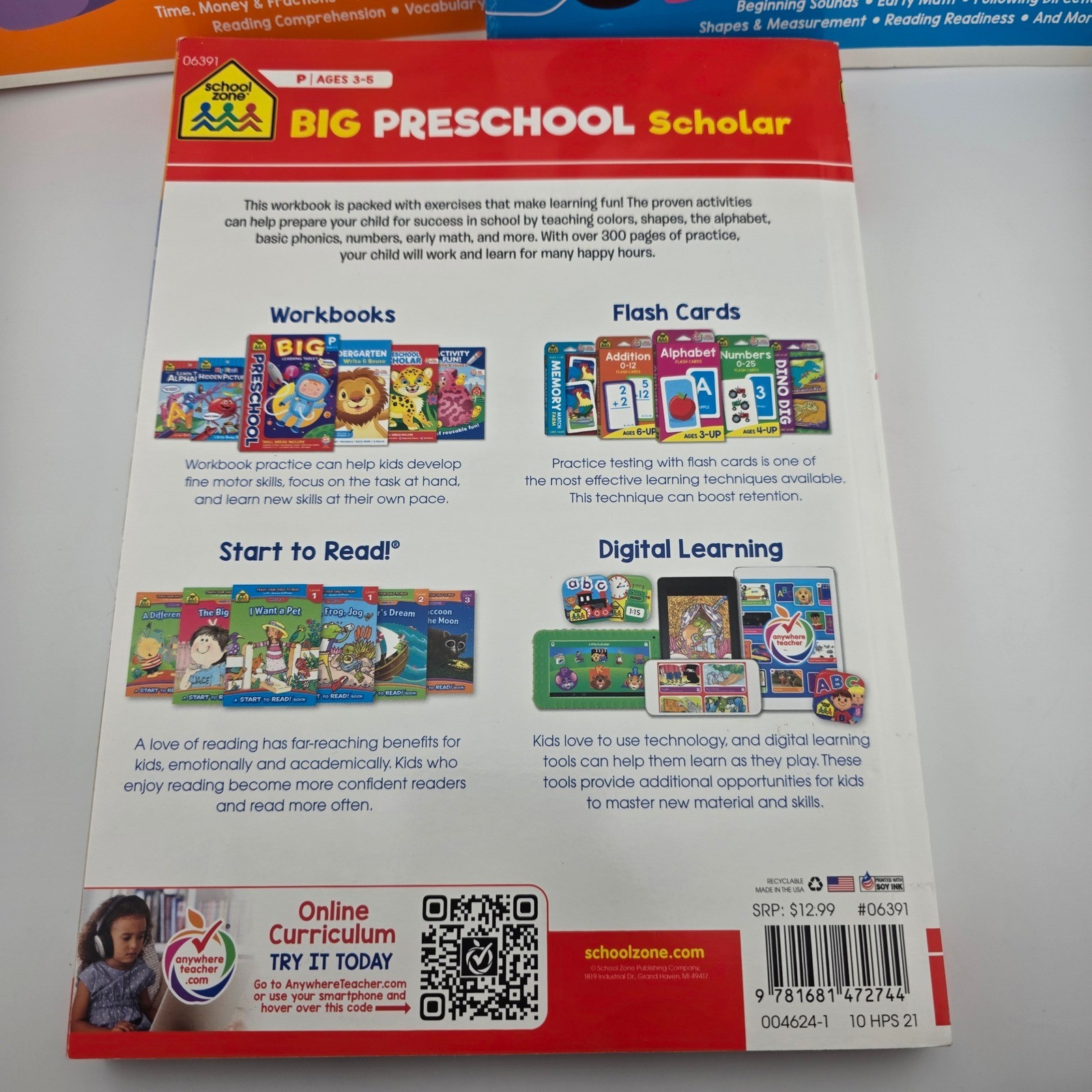 School Zone Big First Grade Preschool Kindergarten Scholar Workbook Set Kids