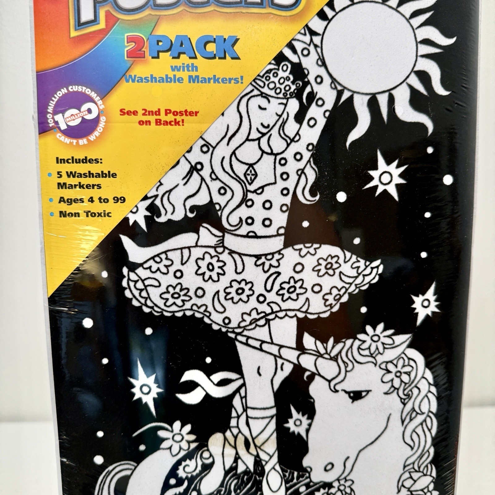 VTG Fuzzy Poster RoseArt Unicorn Horse Fantasy Velvet Art 8×20 Set Of 2 2002 New