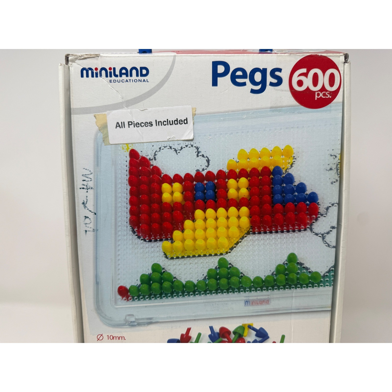 Miniland Educational Pegs 600 Pcs 10mm Mosaic Game Art Set with 6 Pattern Cards