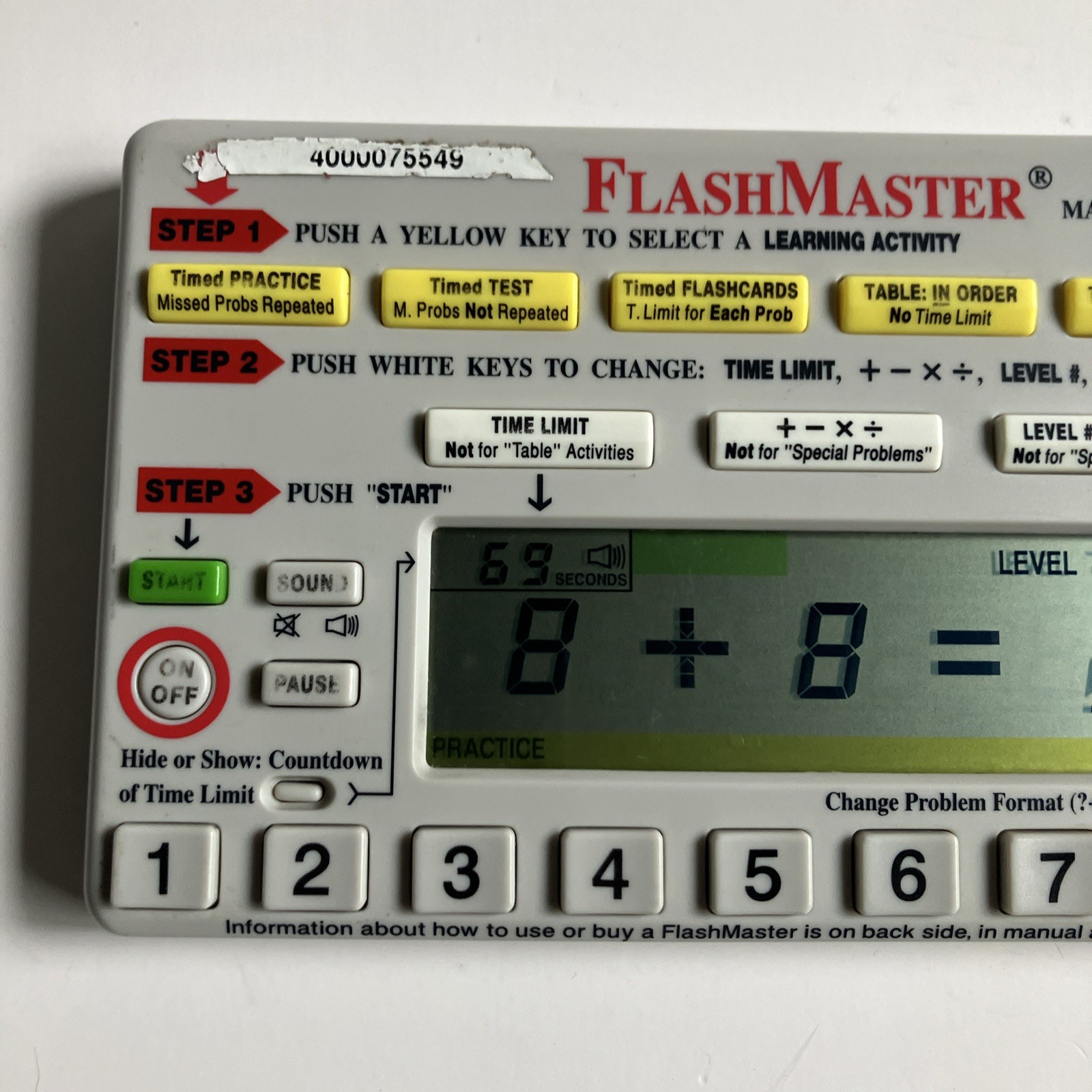 Flash Master Math Tables Electronic Learning Tool Model MT1A Tested Working A6