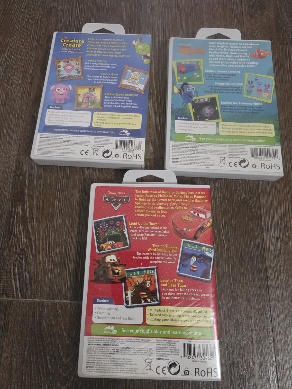 Leapster Games Lot Cars, Creature Create, Finding Nemo Age 4-6 Years Pre K