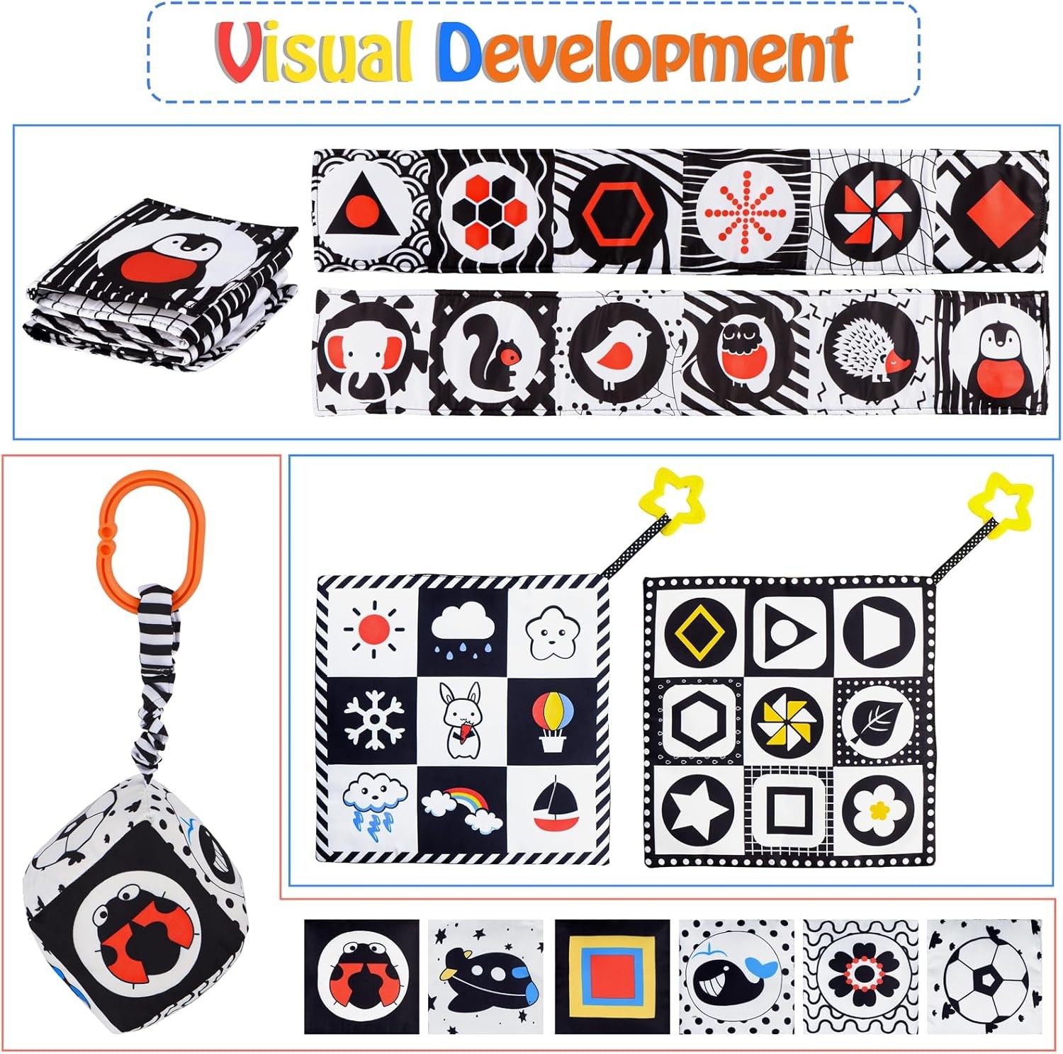 SAMMAS 3 Pcs Black and White High Contrast Baby Toys, 0-6 Months, Sensory…