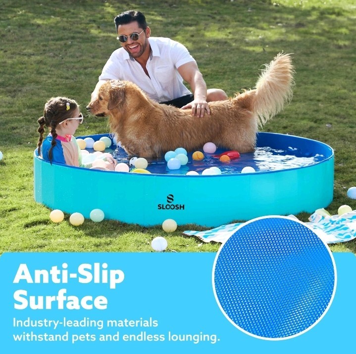 SLOOSH Foldable Dog Kiddie Pool – Portable Hard Plastic Doggie Swimming Pool..C1