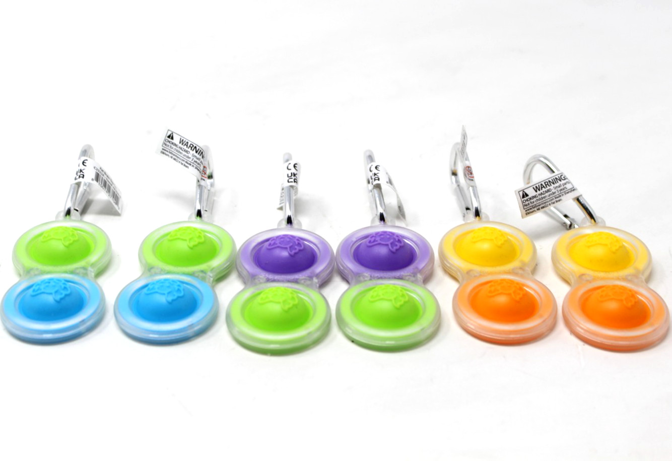 6 Fat Brain Toys Simpl Dimpl , Popping Fidget Keychain Clear Blue Green Orange..