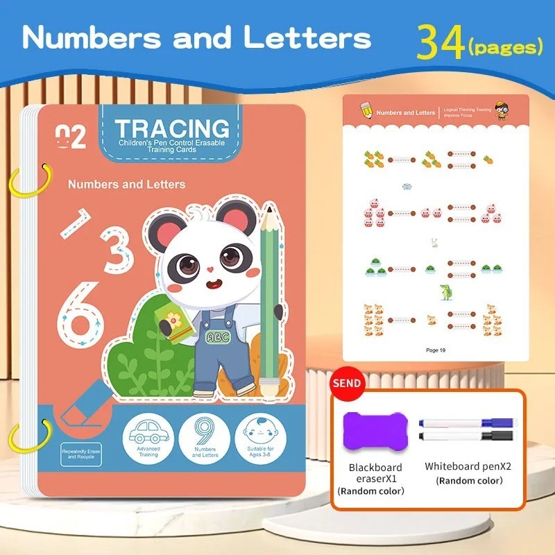 34-Page Children’s Reusable Workbook Set with Erasable Pen – Early Learning of W