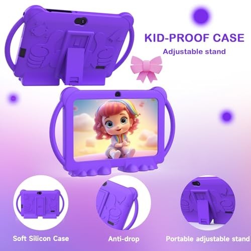7″ Kids Tablet, 4GB+32GB, Expandable 1TB, Android, Parental Control, Dual Camera