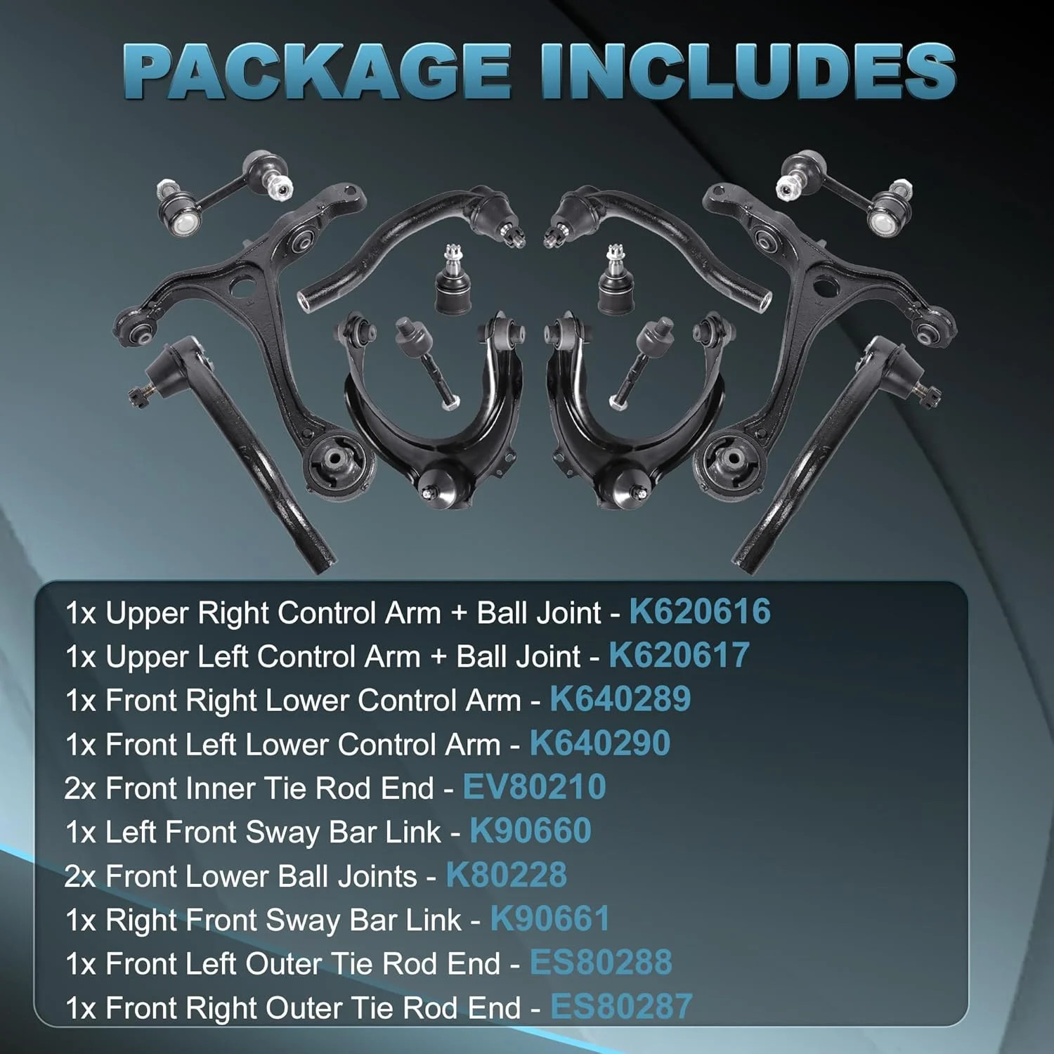 12Pcs Front Upper Lower Control Arm Suspension Kits with Ball Joint Tie Rod End,