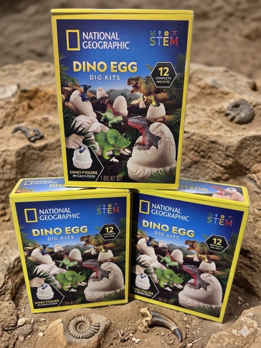 3 Pack National Geographic Dino Egg Dig Kits 36 Complete Dig Kits Sets Dinosaurs