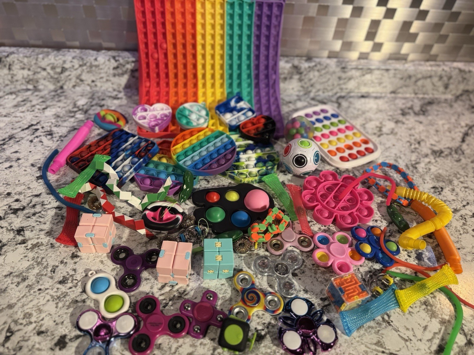 Assorted Tactile Sensory Fidget Toy Lot Pop-Its Spinners Stress Relief Ages 4-16